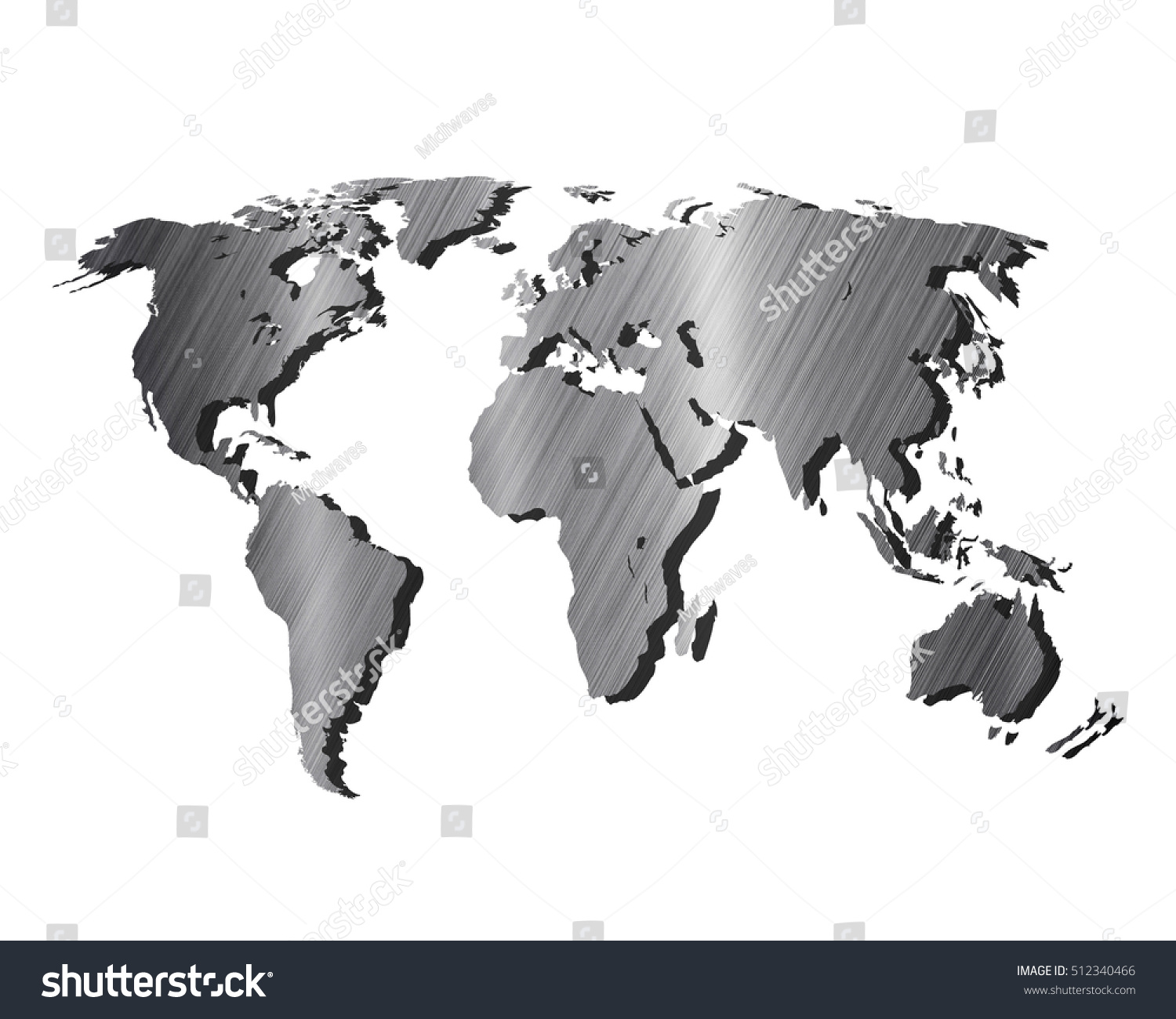 Metallic World Map Isolated On White Stock Illustration 512340466 ...
