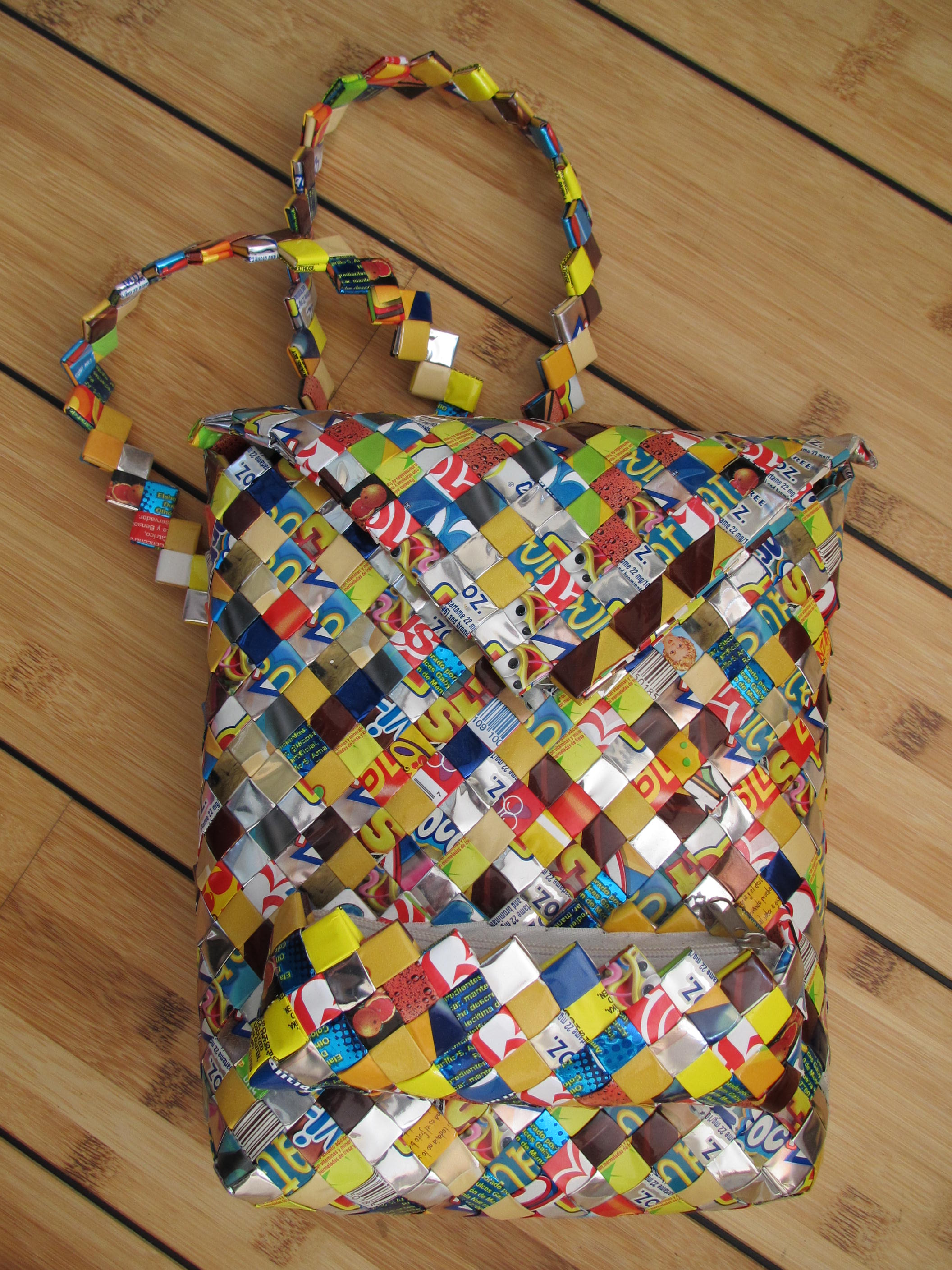 Mexican crafts .. bag made from recycled plastic packages made by ...