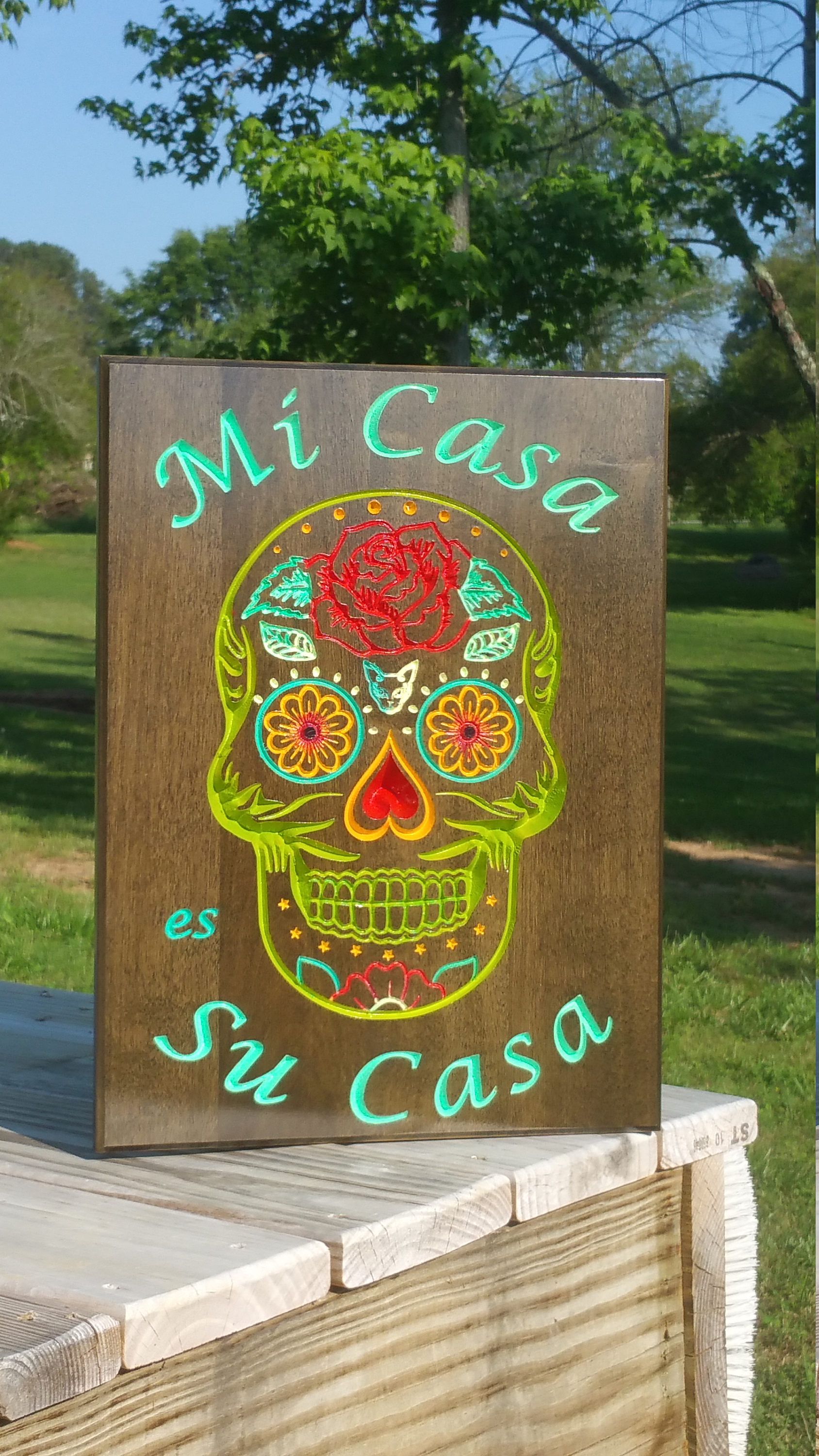 Mi Casa es Su Casa Sugar Skull Art Wood Welcome Sign Spanish Welcome ...