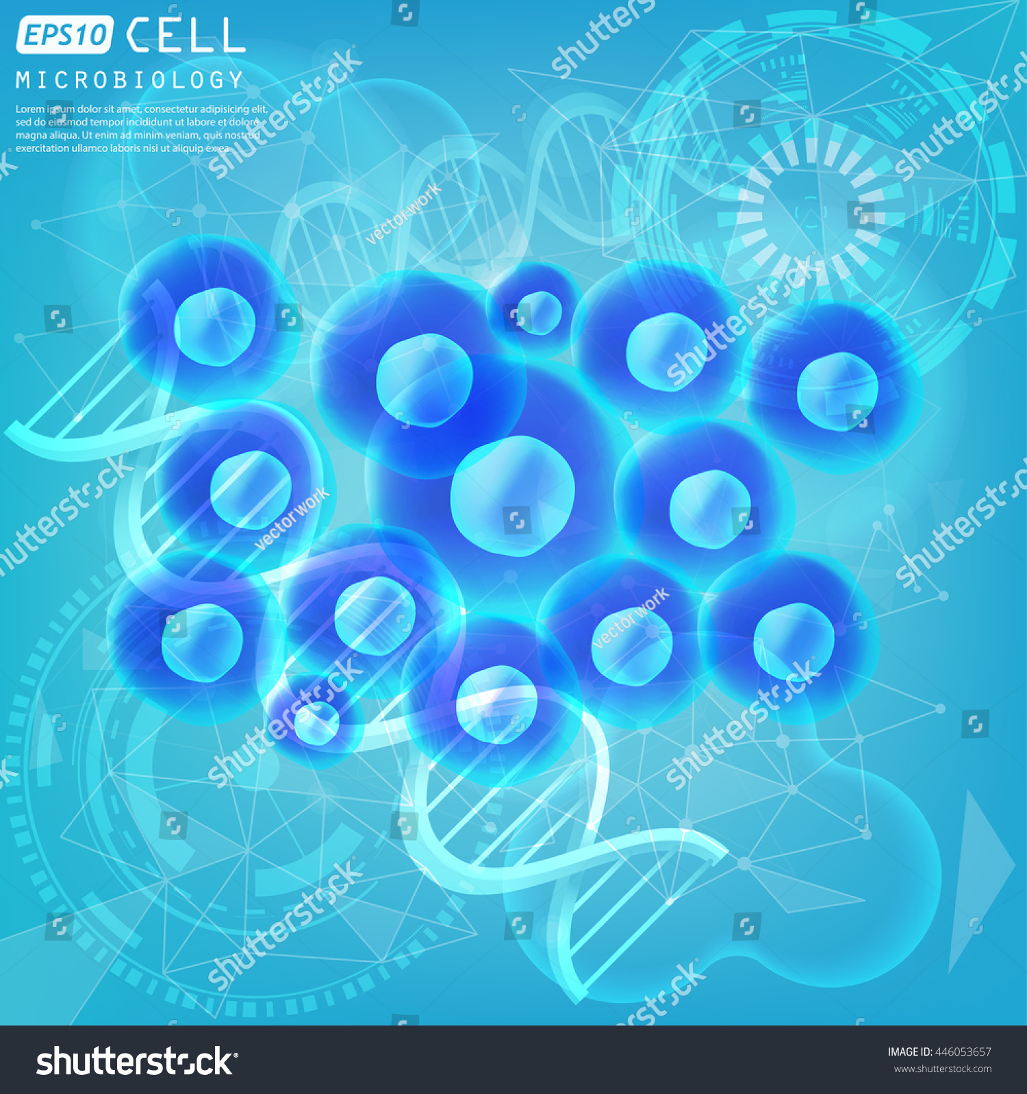 Blue Cells Under Microscope Microbiology Scientific Stock Vector ...