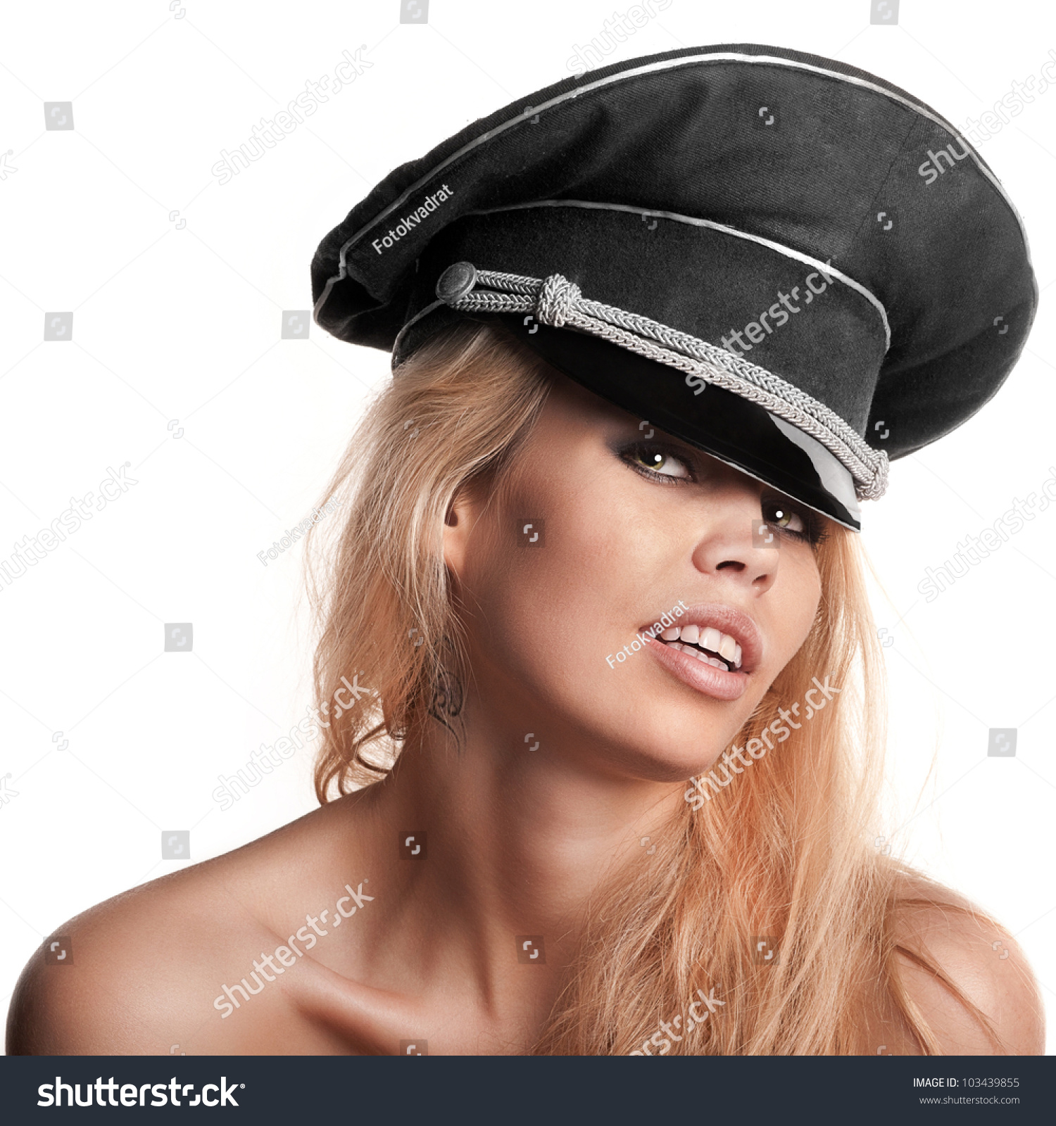 Sexy Blonde Girl Military Cap Stock Photo (Royalty Free) 103439855 ...