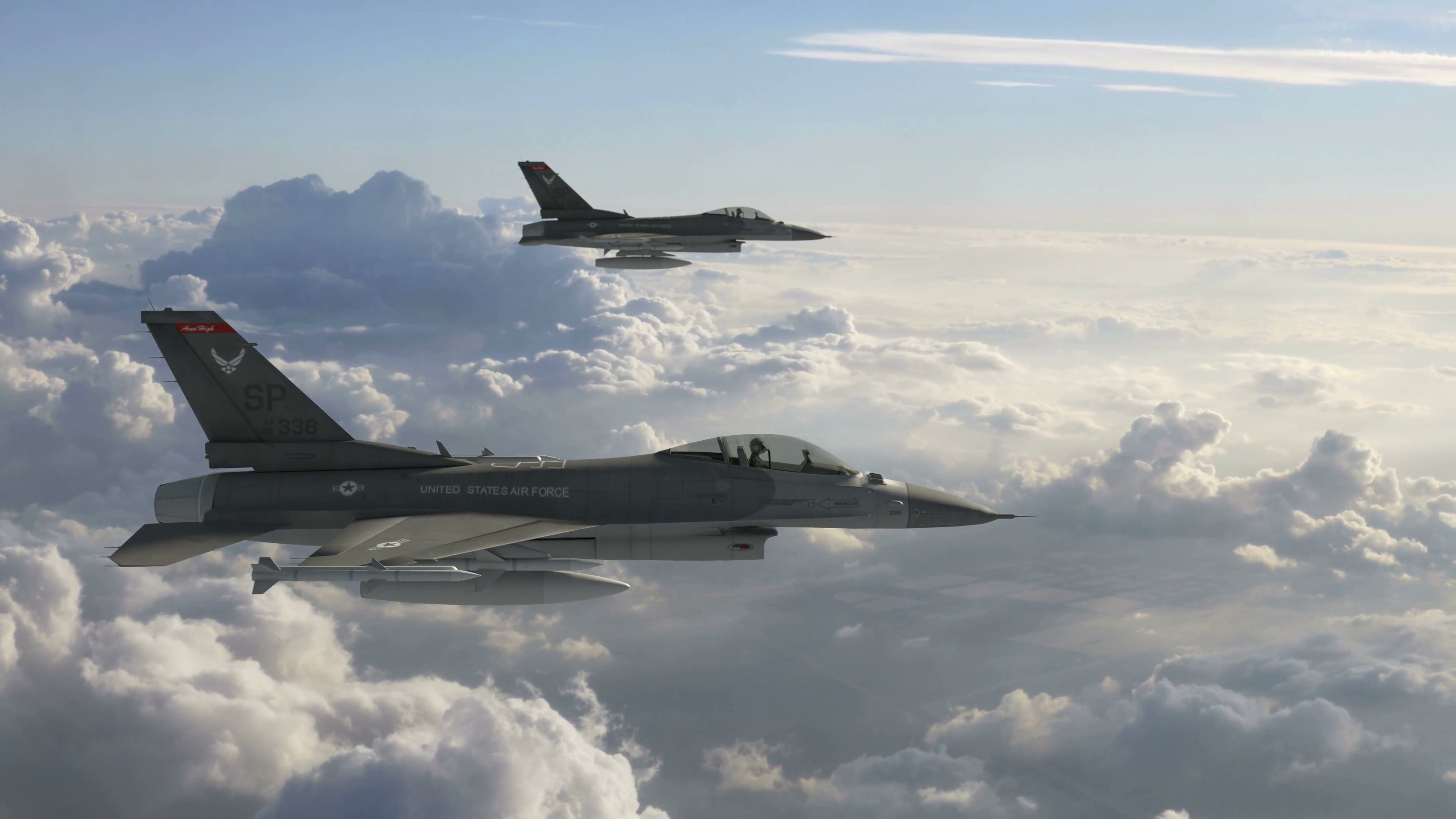 F-16 military jet flying above the clouds Stock Video Footage ...