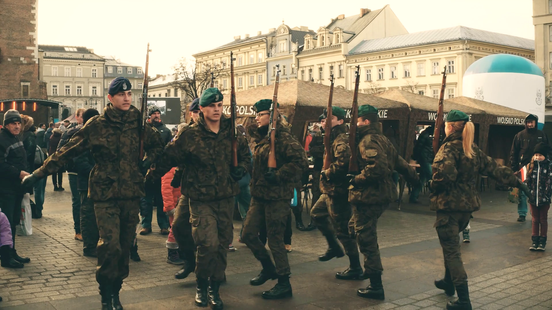 KRAKOW, POLAND - JANUARY, 14, 2017 Marching Polish cadets. WOSP ...