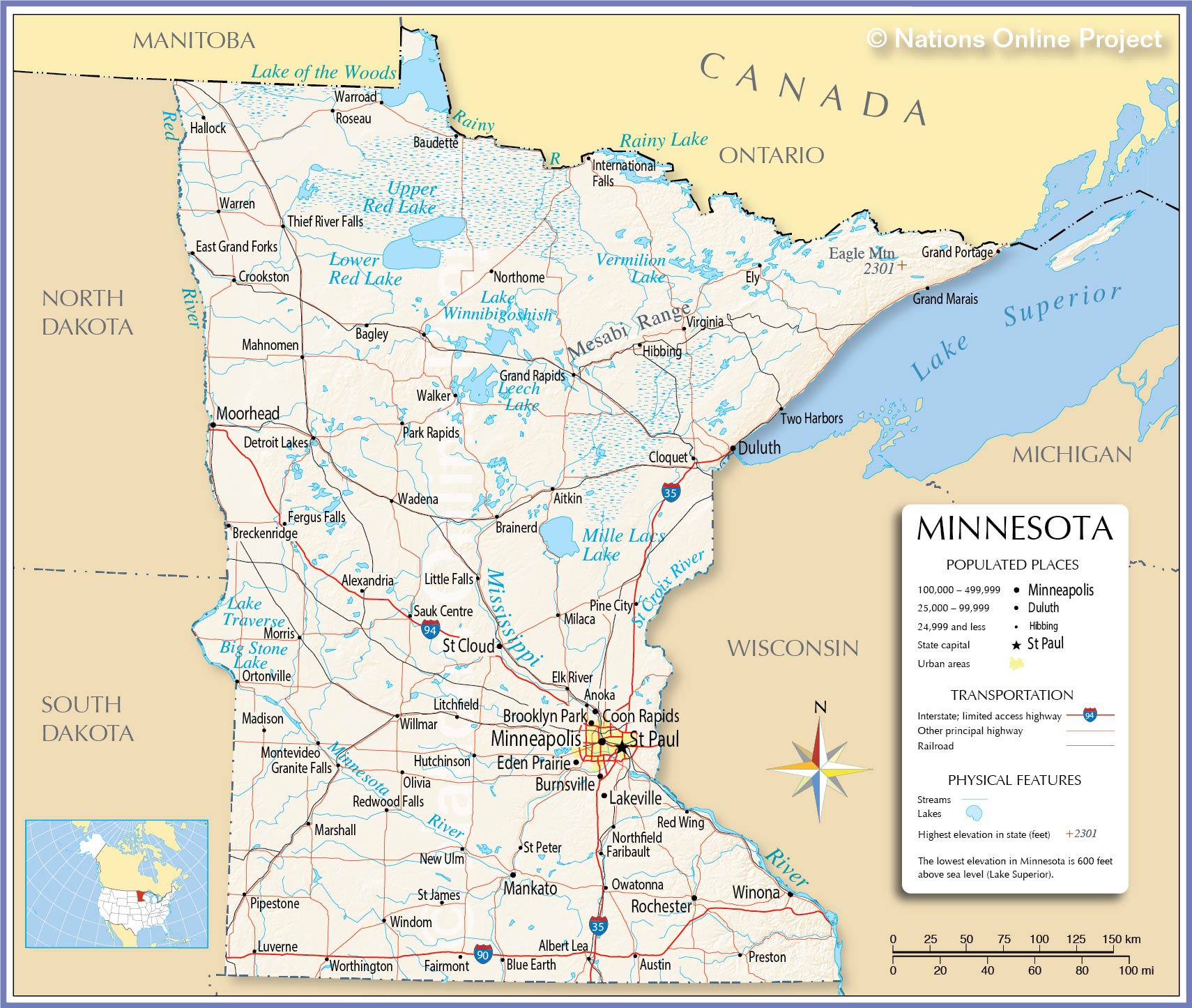 Reference Maps of Minnesota, USA - Nations Online Project