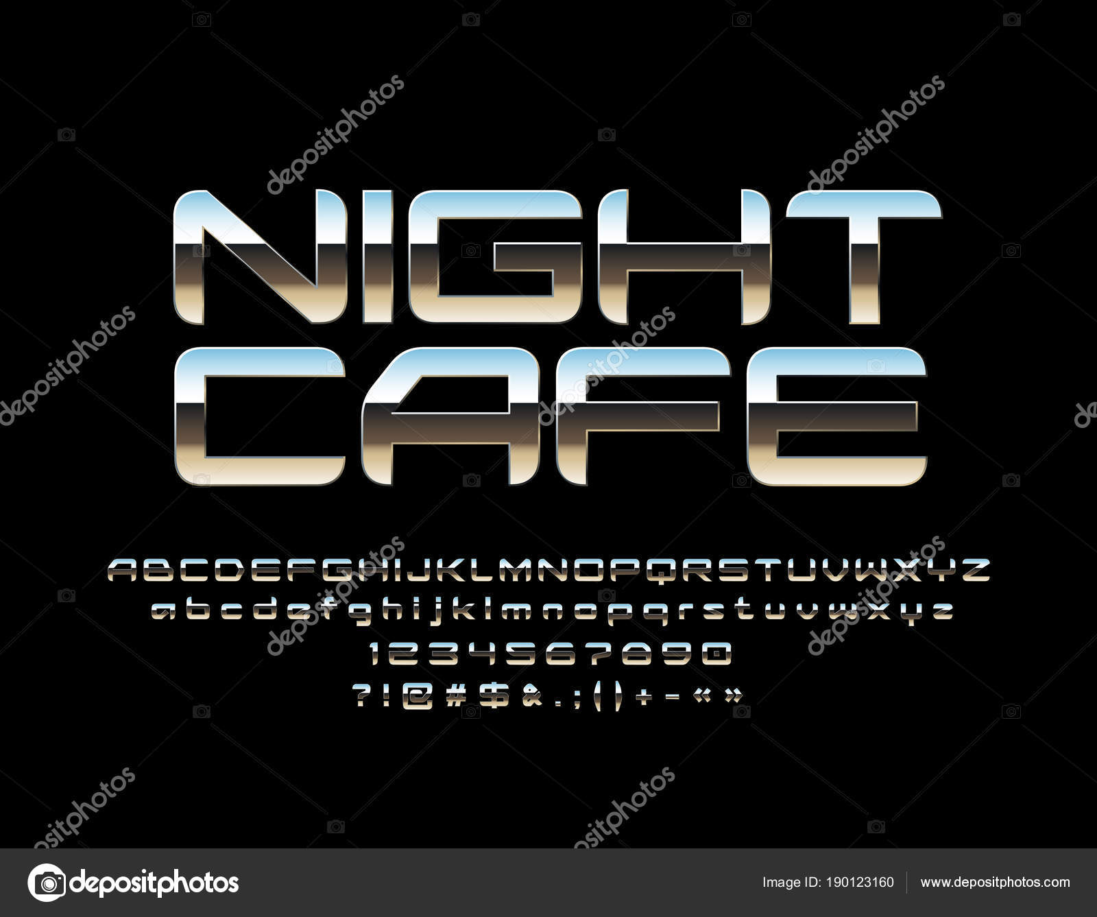 Vector Mirror Effect Label Night Cafe Silver Reflected Font Glossy ...