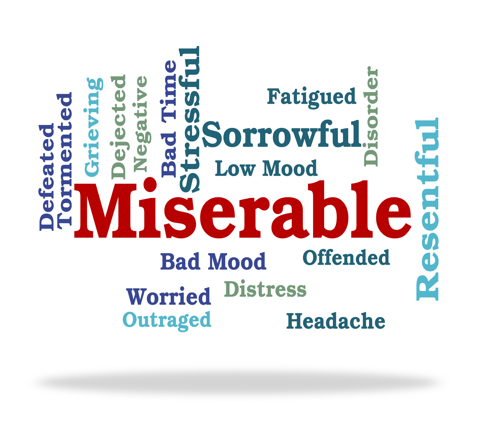 Miserable word represents grief stricken and desolate photo