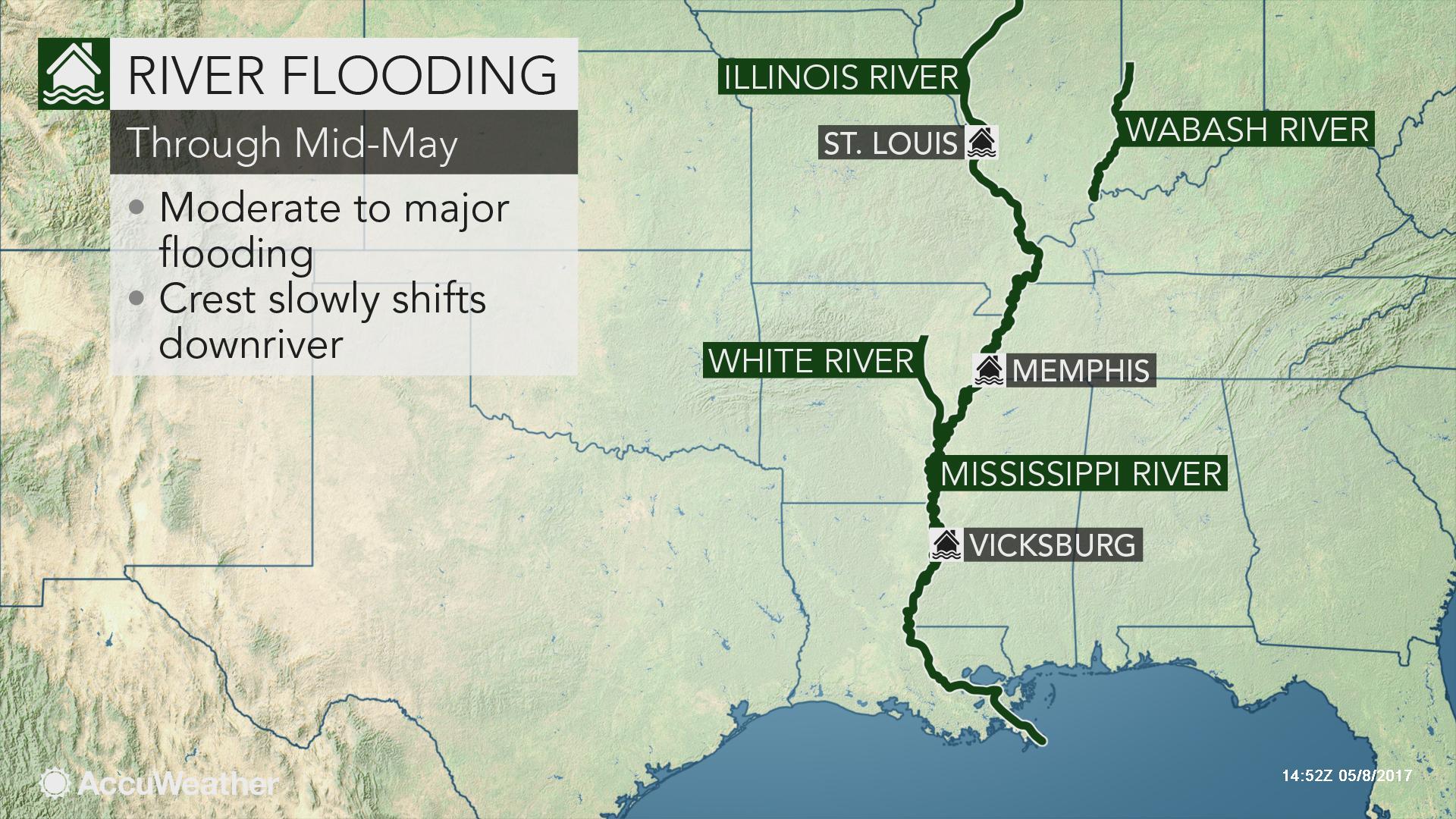 Major river flooding to persist in central US this week