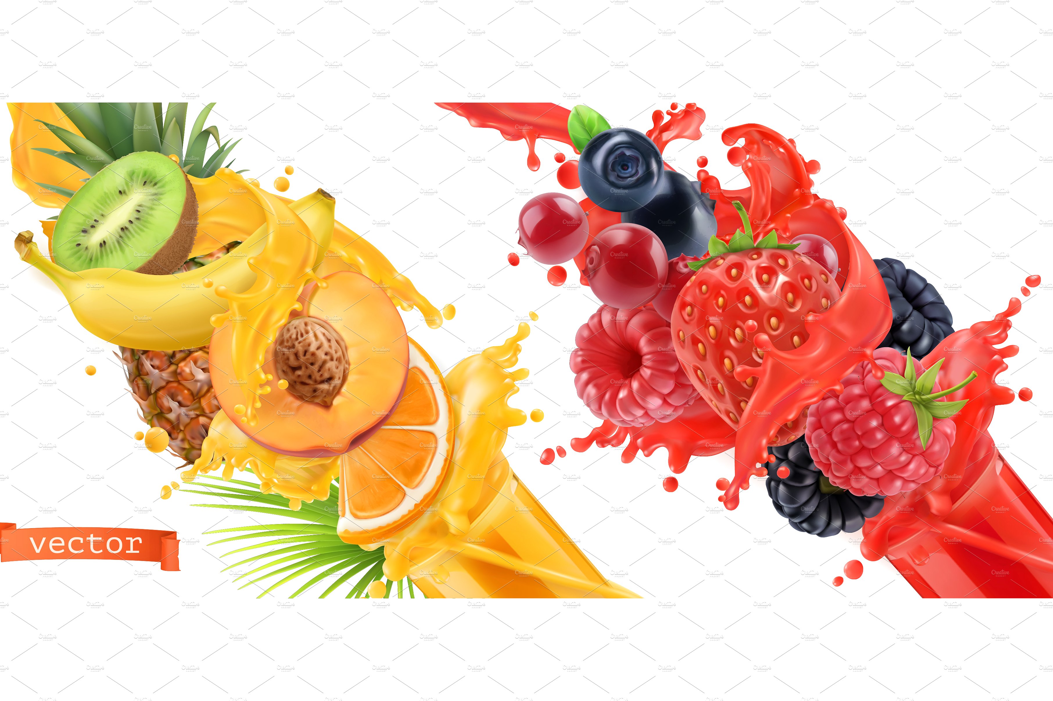 Fruit burst. Splash of juice. Vector ~ Illustrations ~ Creative Market