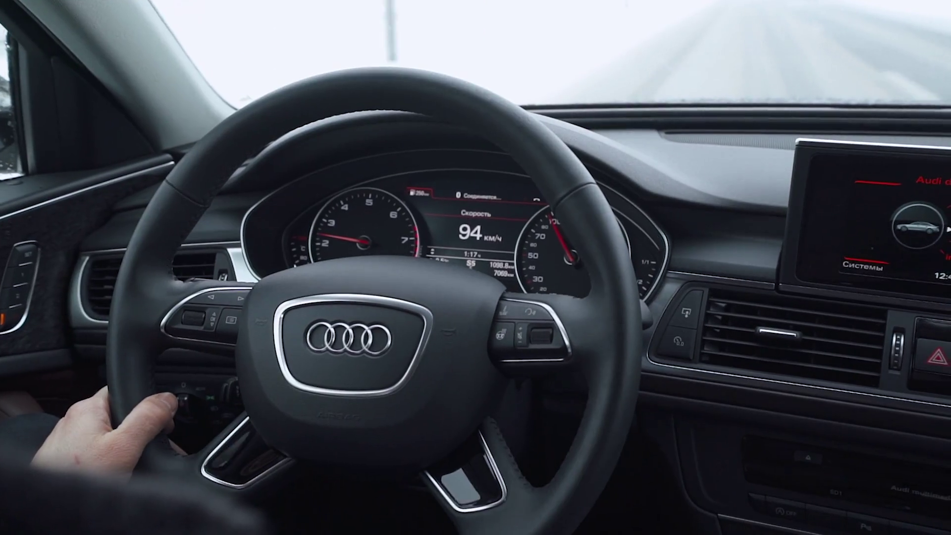 Modern car ride on road, car interior, dashboard view ...