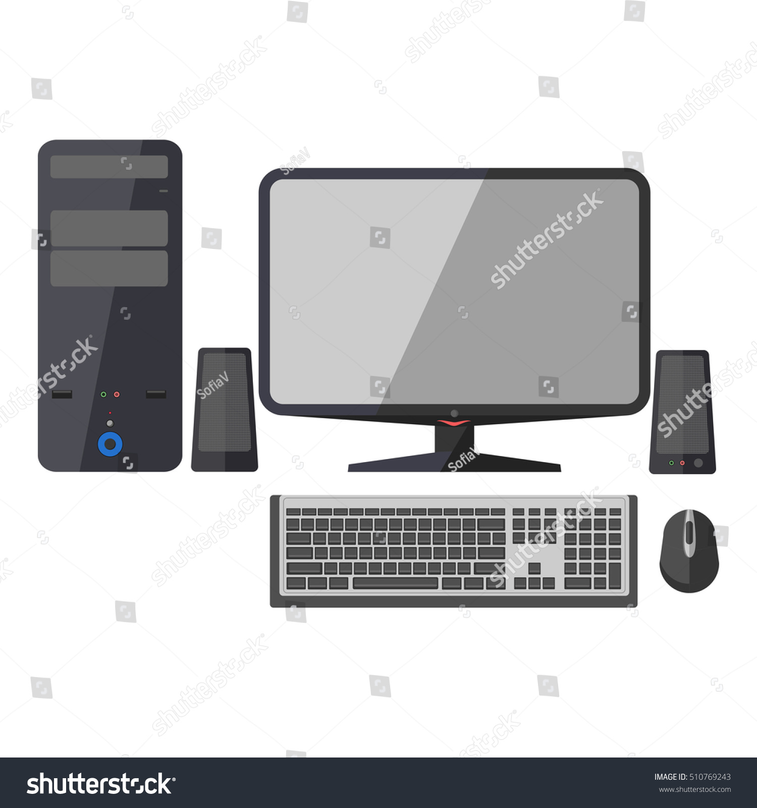 Modern Desktop Black Computer Monitor Keyboard Stock Vector ...