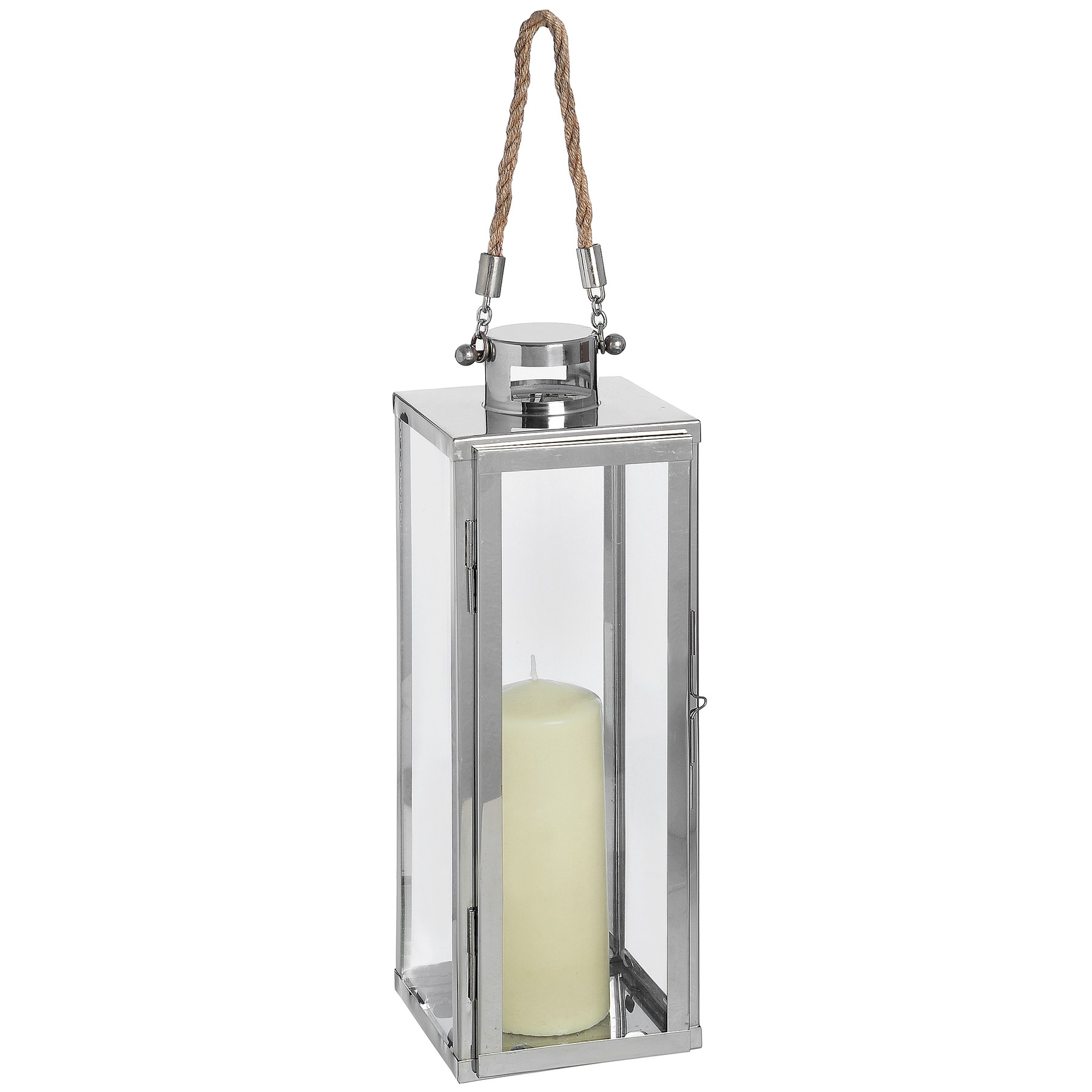 modern chrome floor lantern with rope handle From Hill Interiors