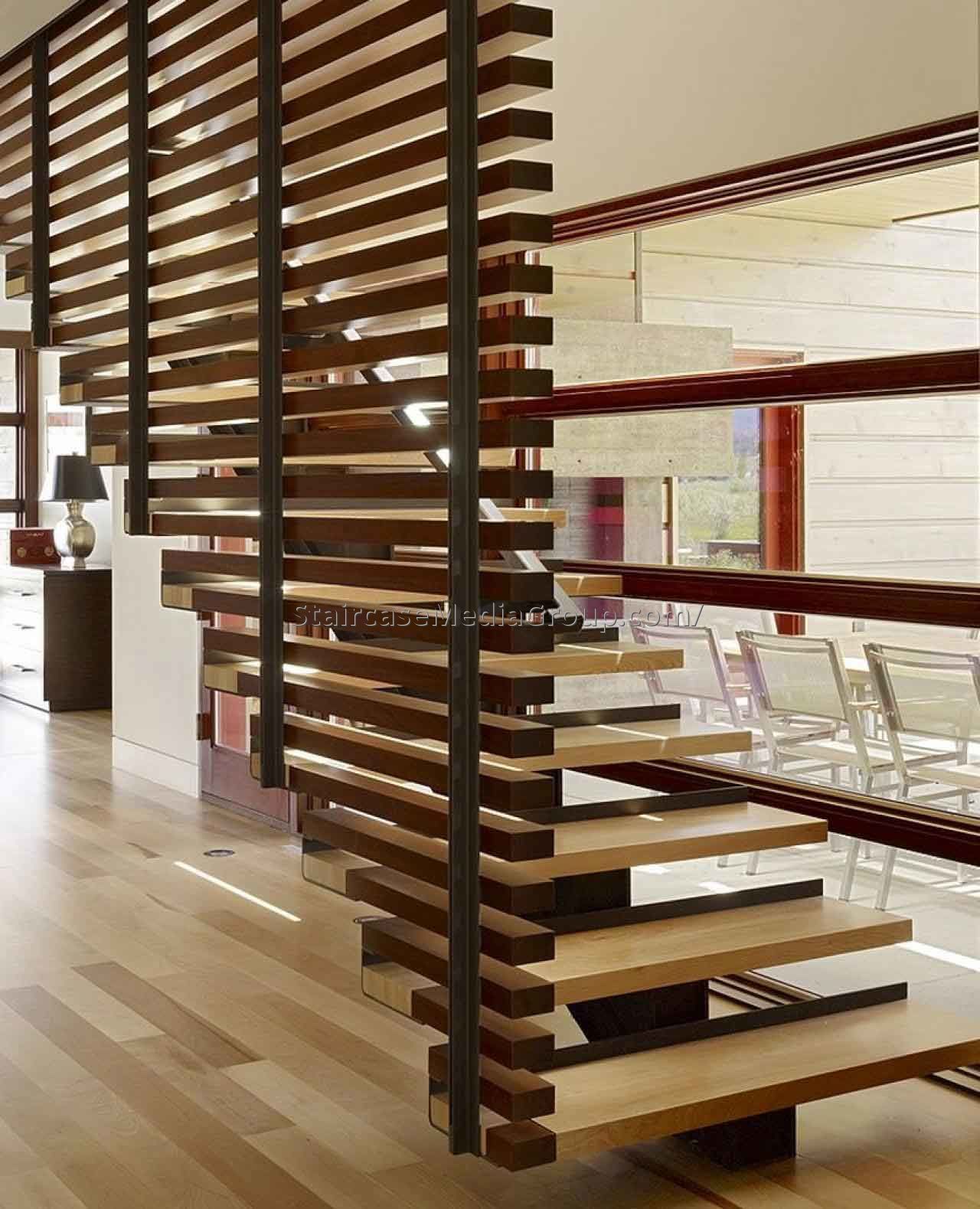 modern wood staircase 6 | Living room | Pinterest | Wood staircase ...