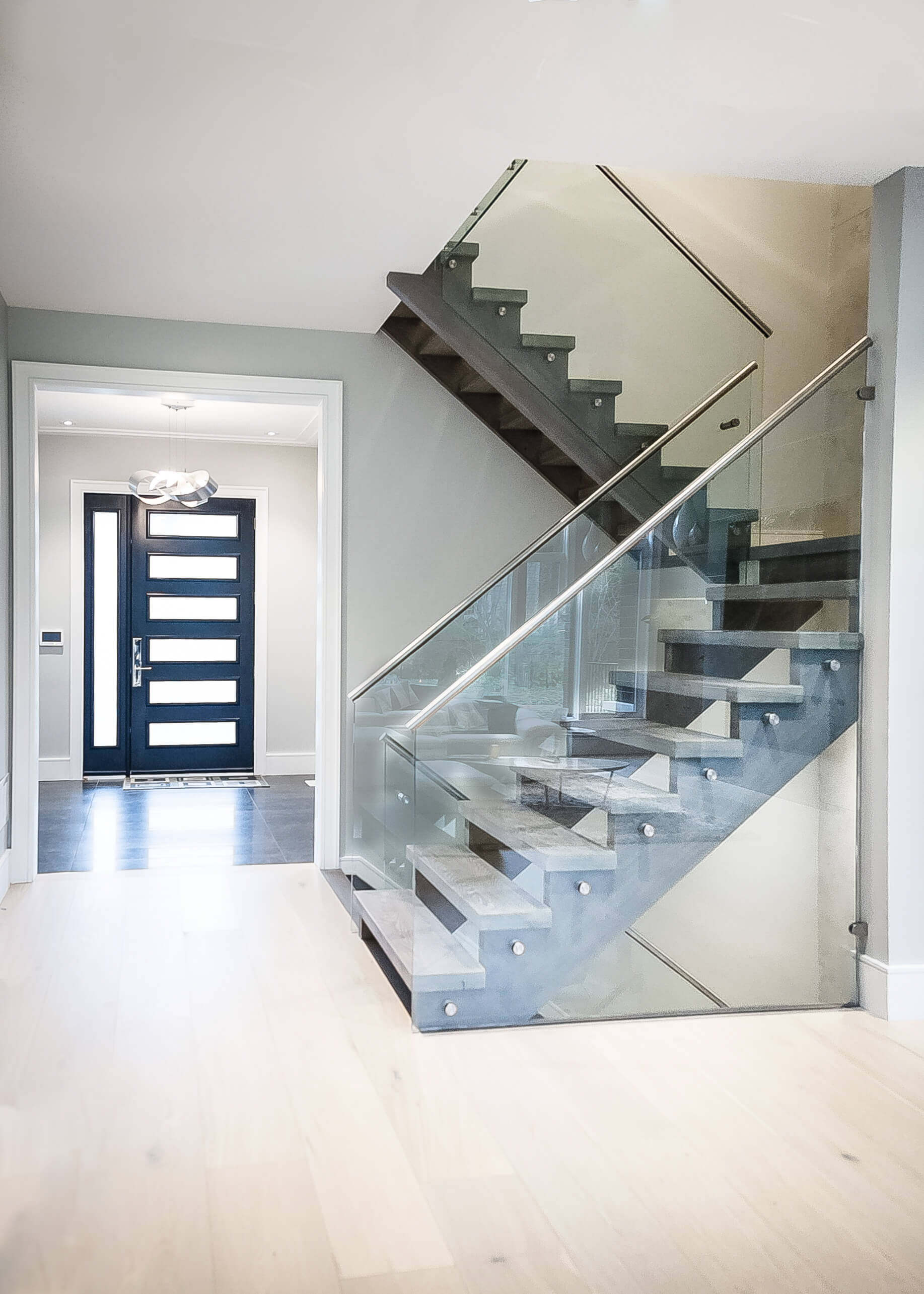 Custom Modern Prefab Staircase Project in Luxurious Oakville Home