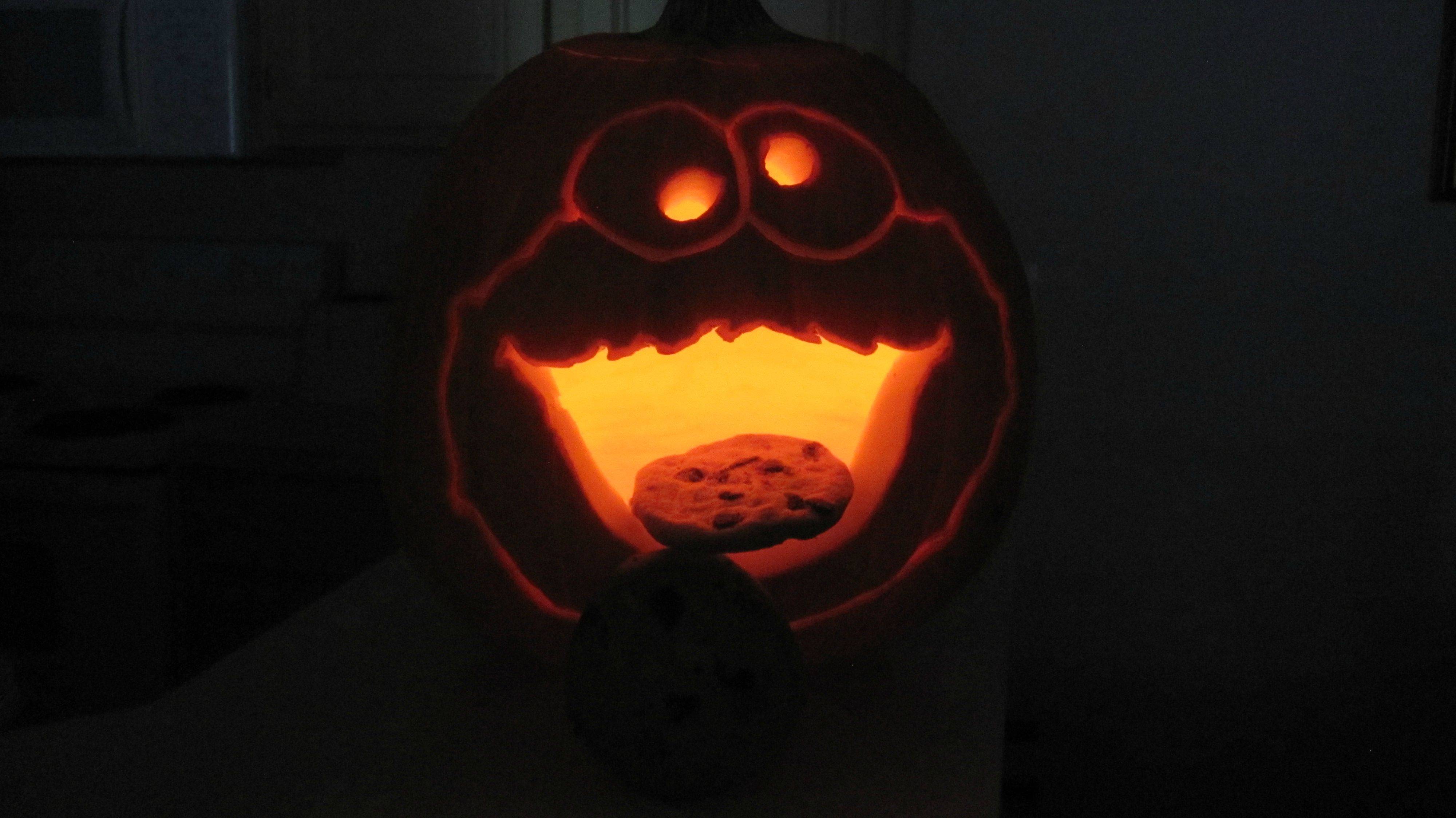 first pumpkin carving. cookie monster!! : Pumpkins