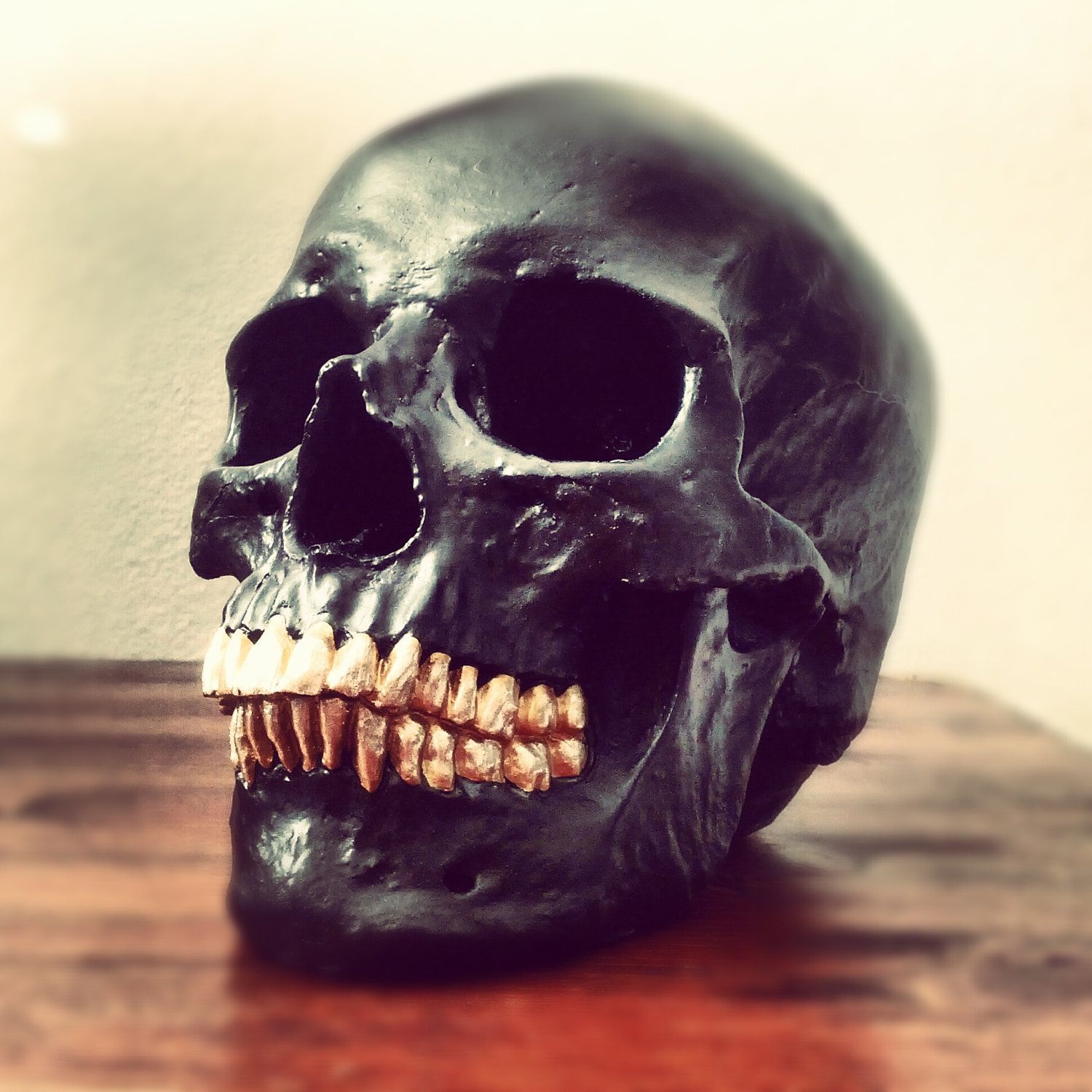 Matte Black & Gold Teeth Skull | Gold teeth, Matte black and Black gold