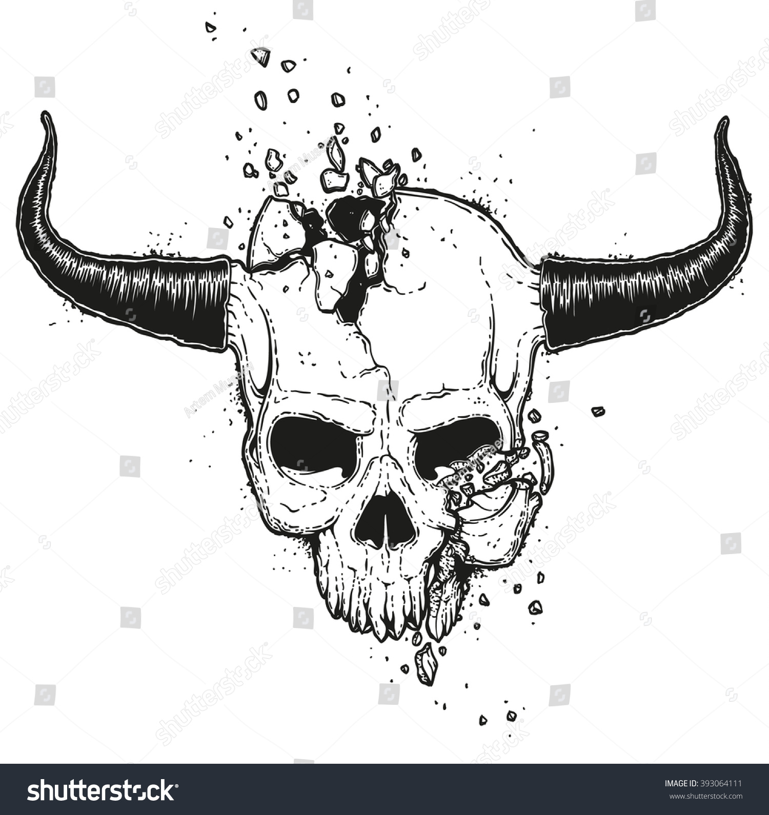 Vector Hand Drawn Illustration Crushed Skull Stock Vector (2018 ...