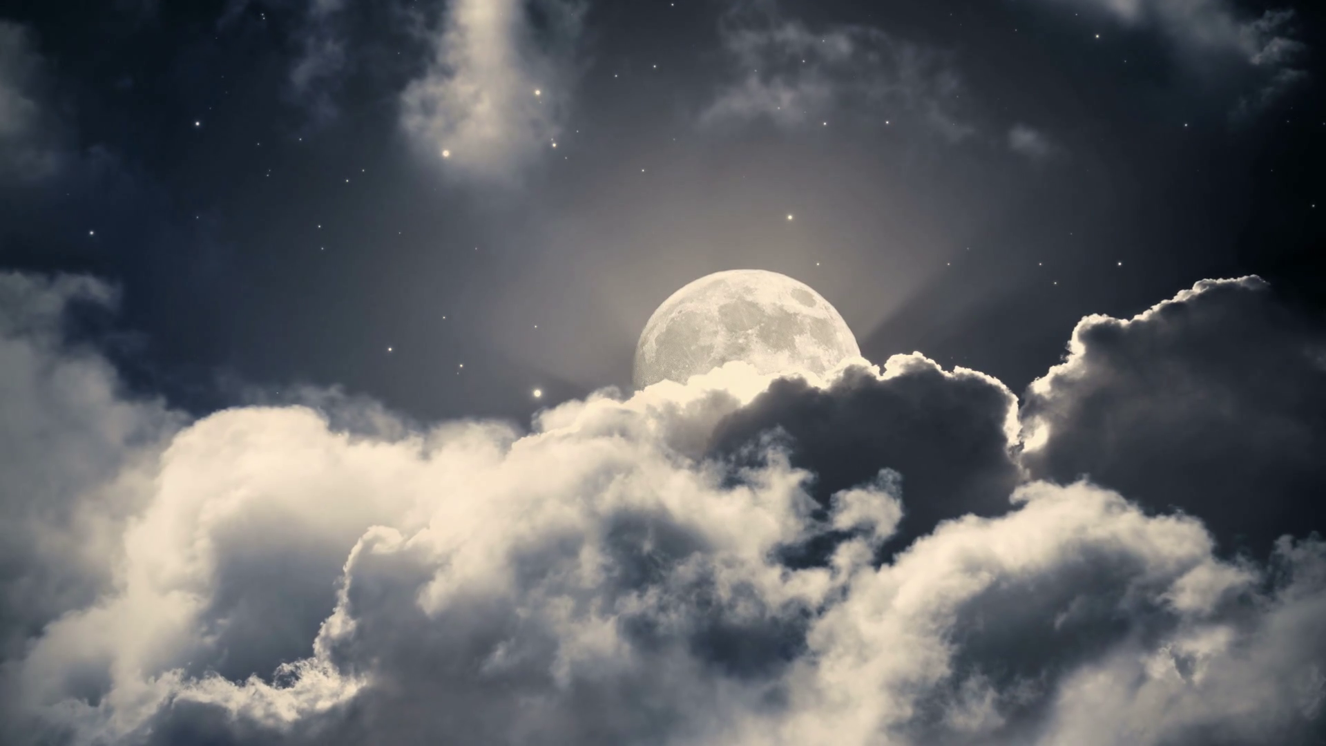 Starry night sky with clouds and full moon Motion Background ...