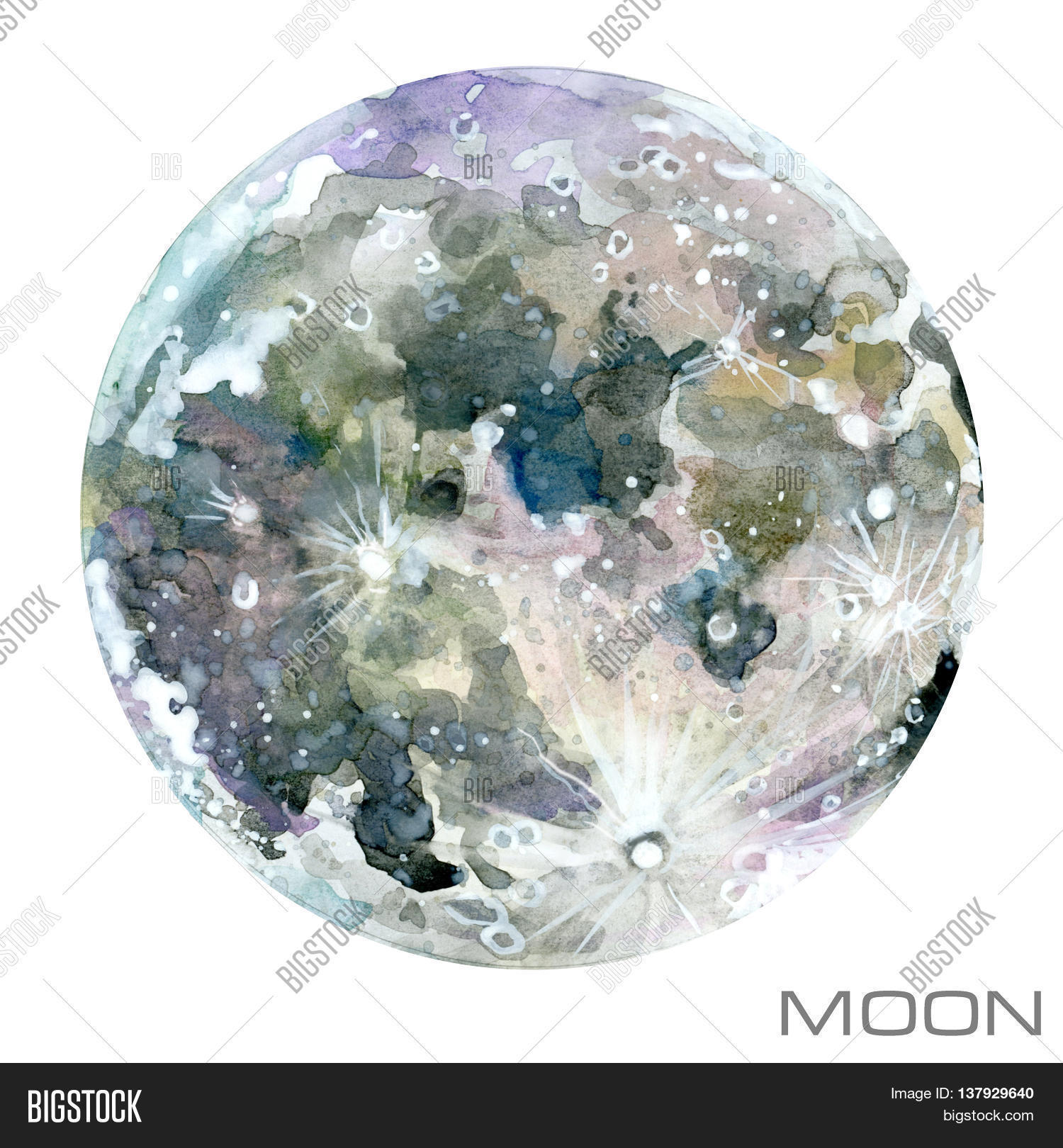 Moon. Moon Watercolor Background. Image & Photo | Bigstock