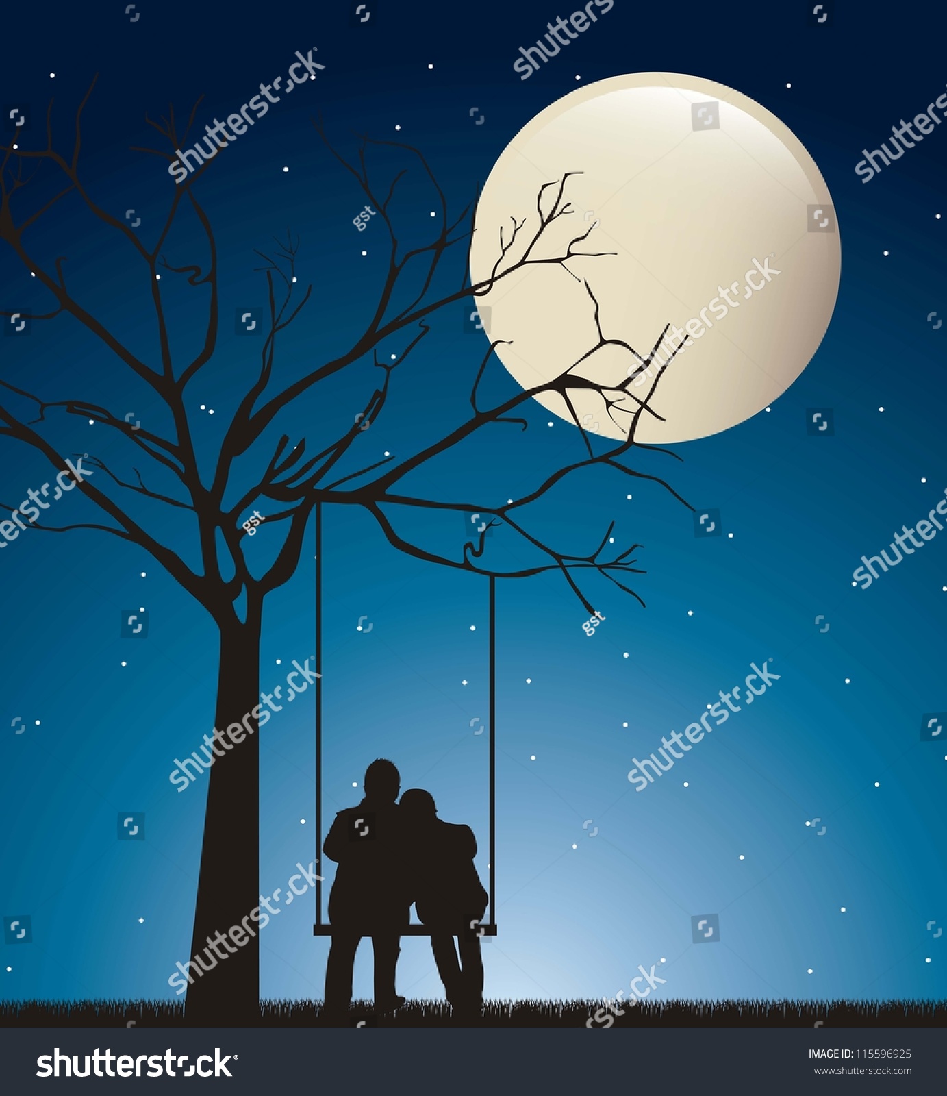 Couple Night Over Swing Moon Vector Stock Vector 115596925 ...
