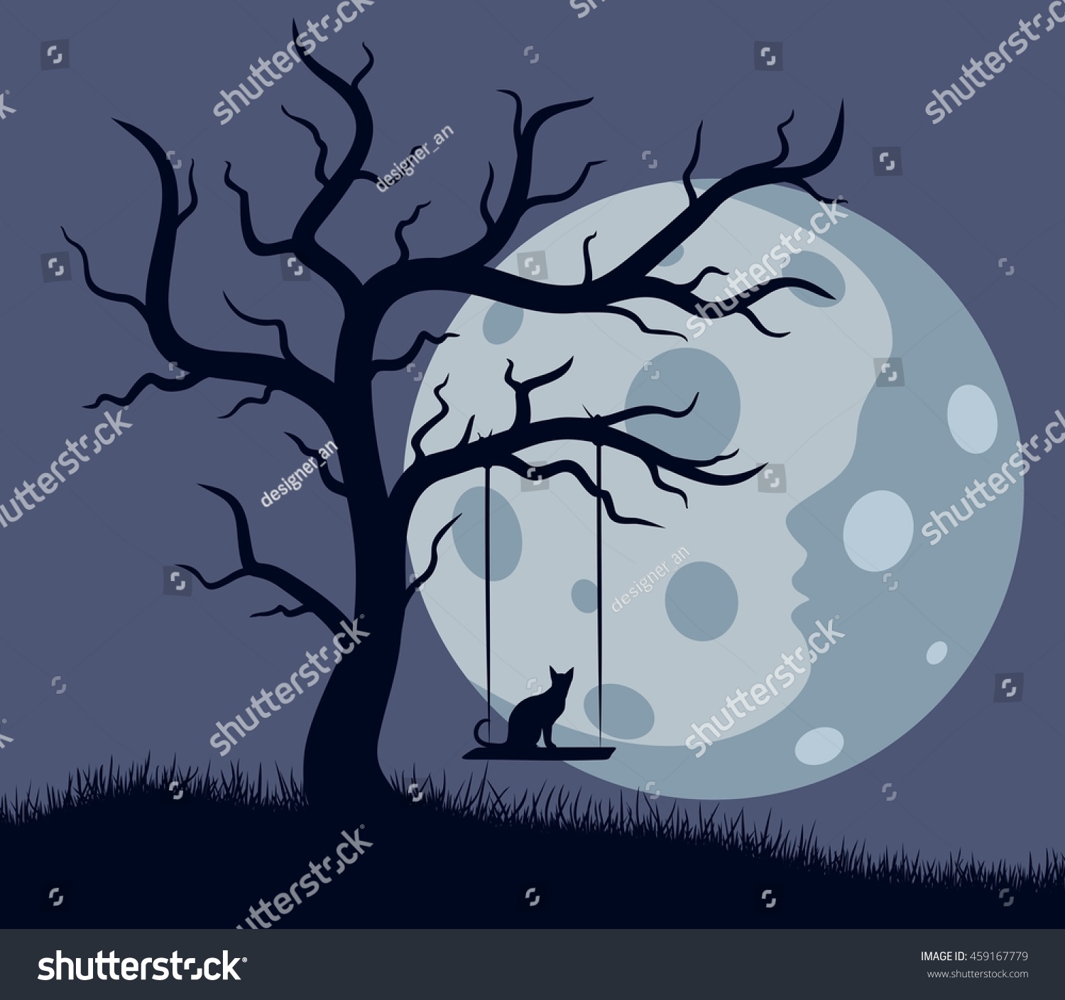 Night Landscape Moon Swing Stock Vector 459167779 - Shutterstock