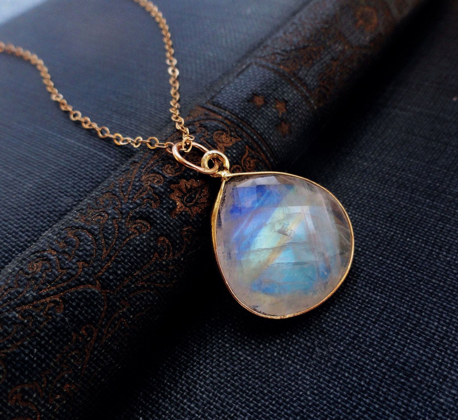 moonstone jewelry, LARGE moonstone pendant necklace, Blue flash ...
