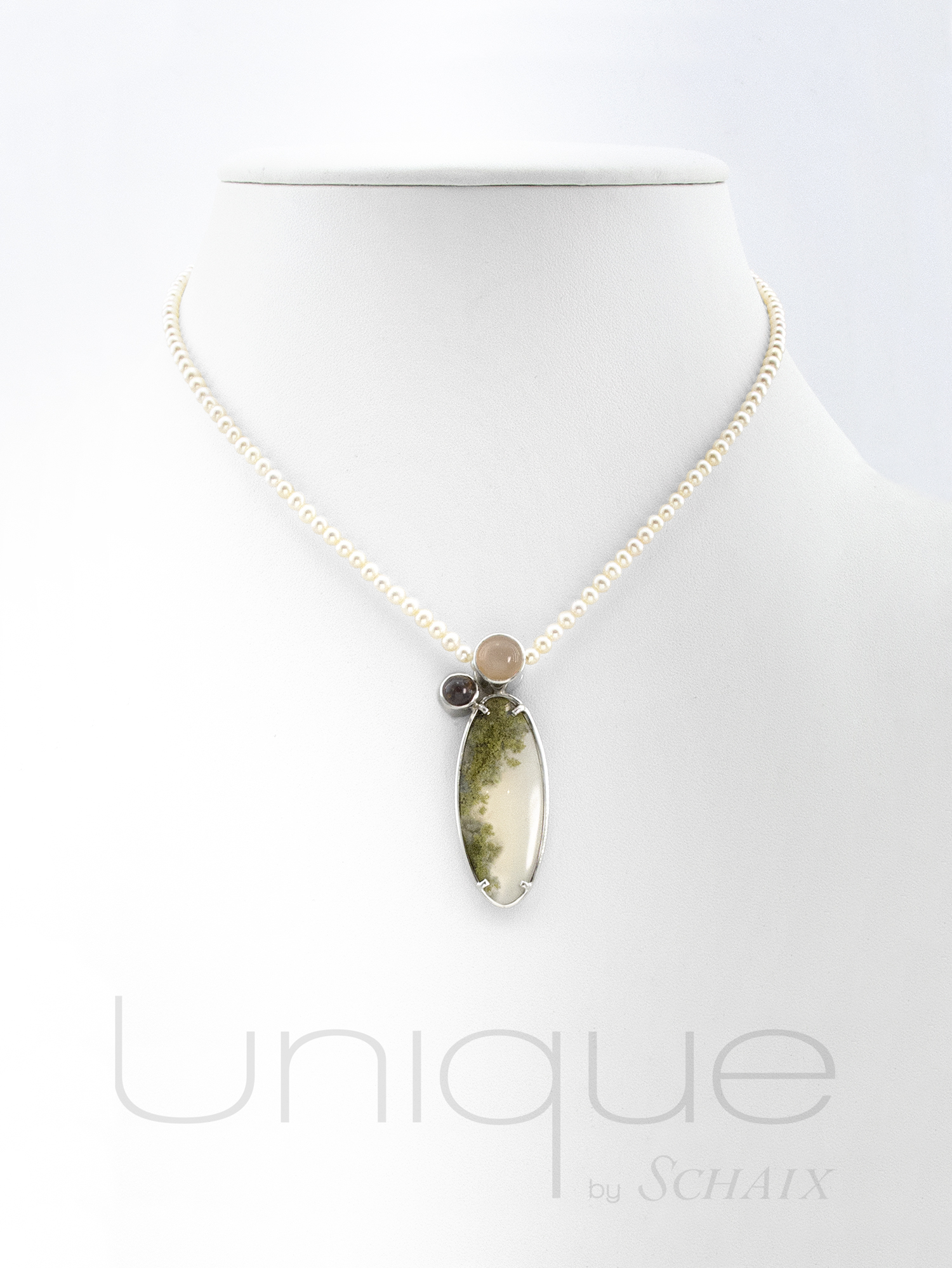 Necklace - Pearls - Landscape Agate - Moonstone - Citrine