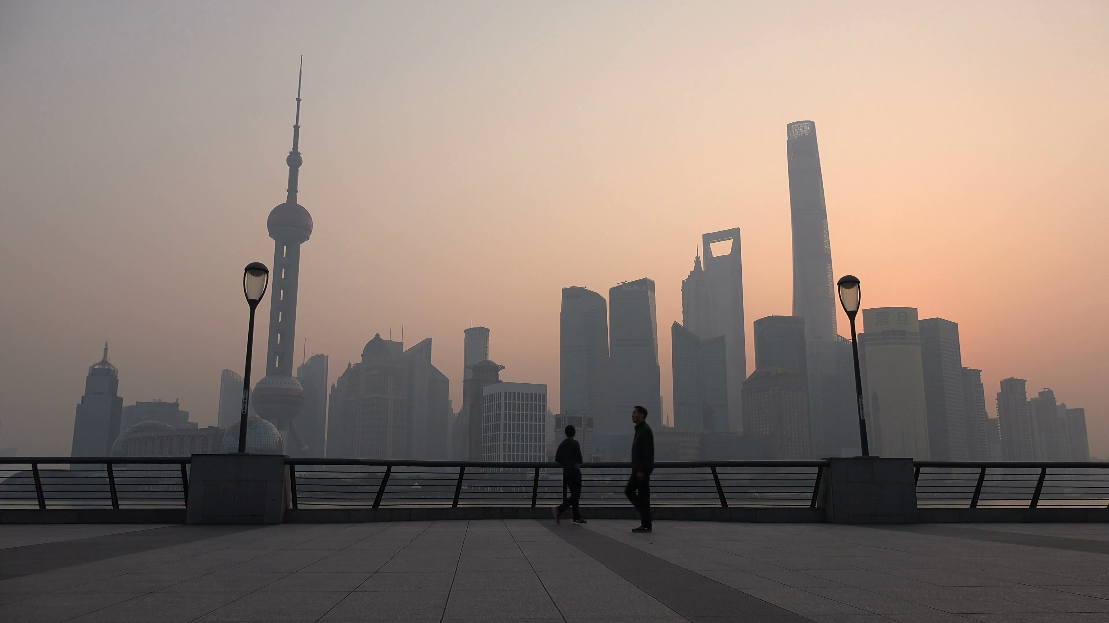 China, Shanghai skyline, beautiful sunrise, morning walk, quiet ...