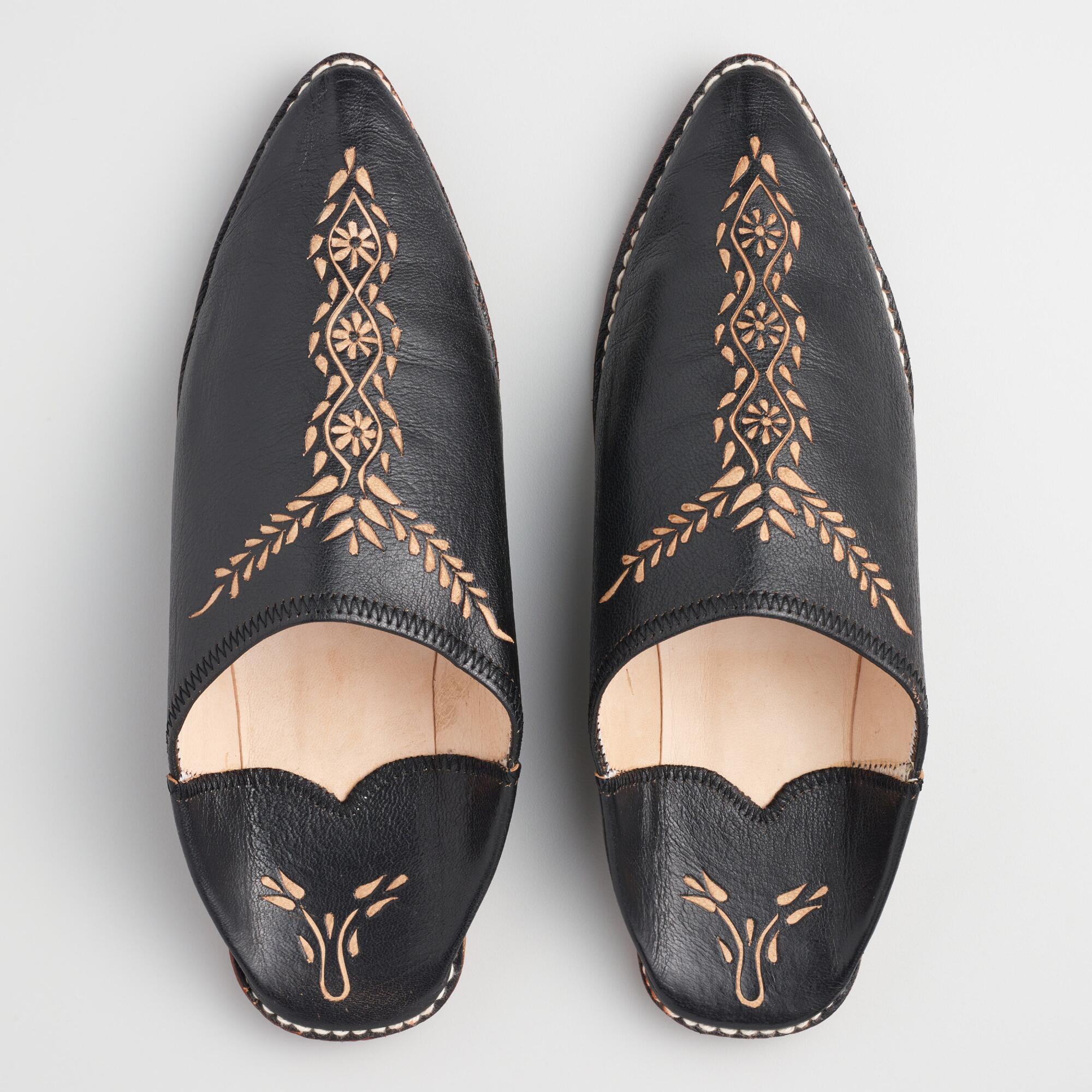 Black Leather Babouche Shoes | World Market