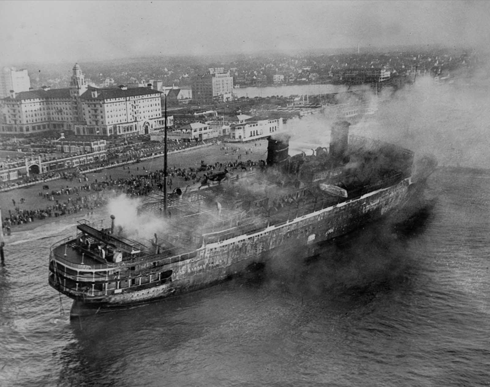 SS Morro Castle burnt and shipwrecked off the coast of New Jersey, 1934