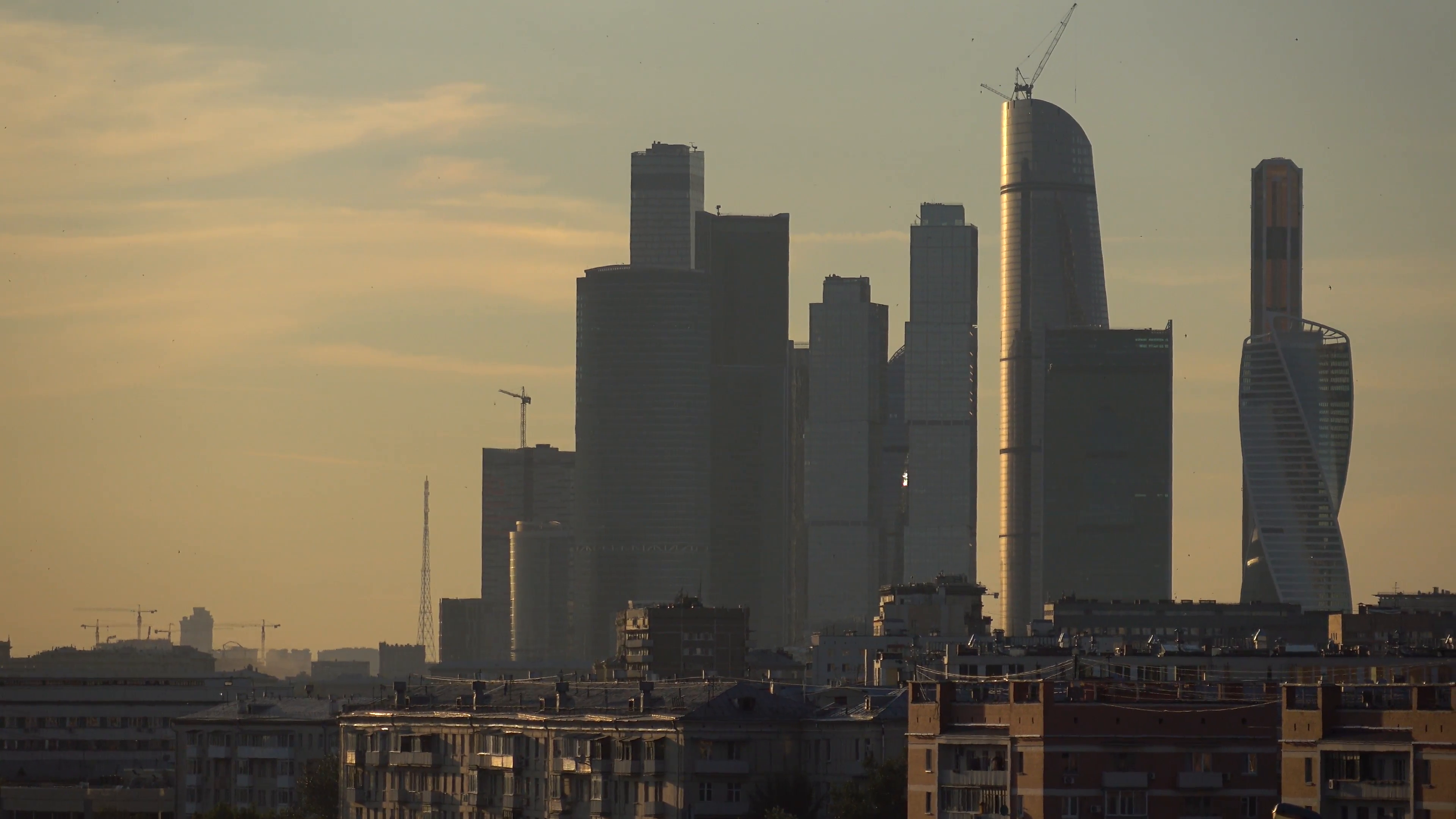 Skyscrapers of Moscow city business district in the evening 4K ...