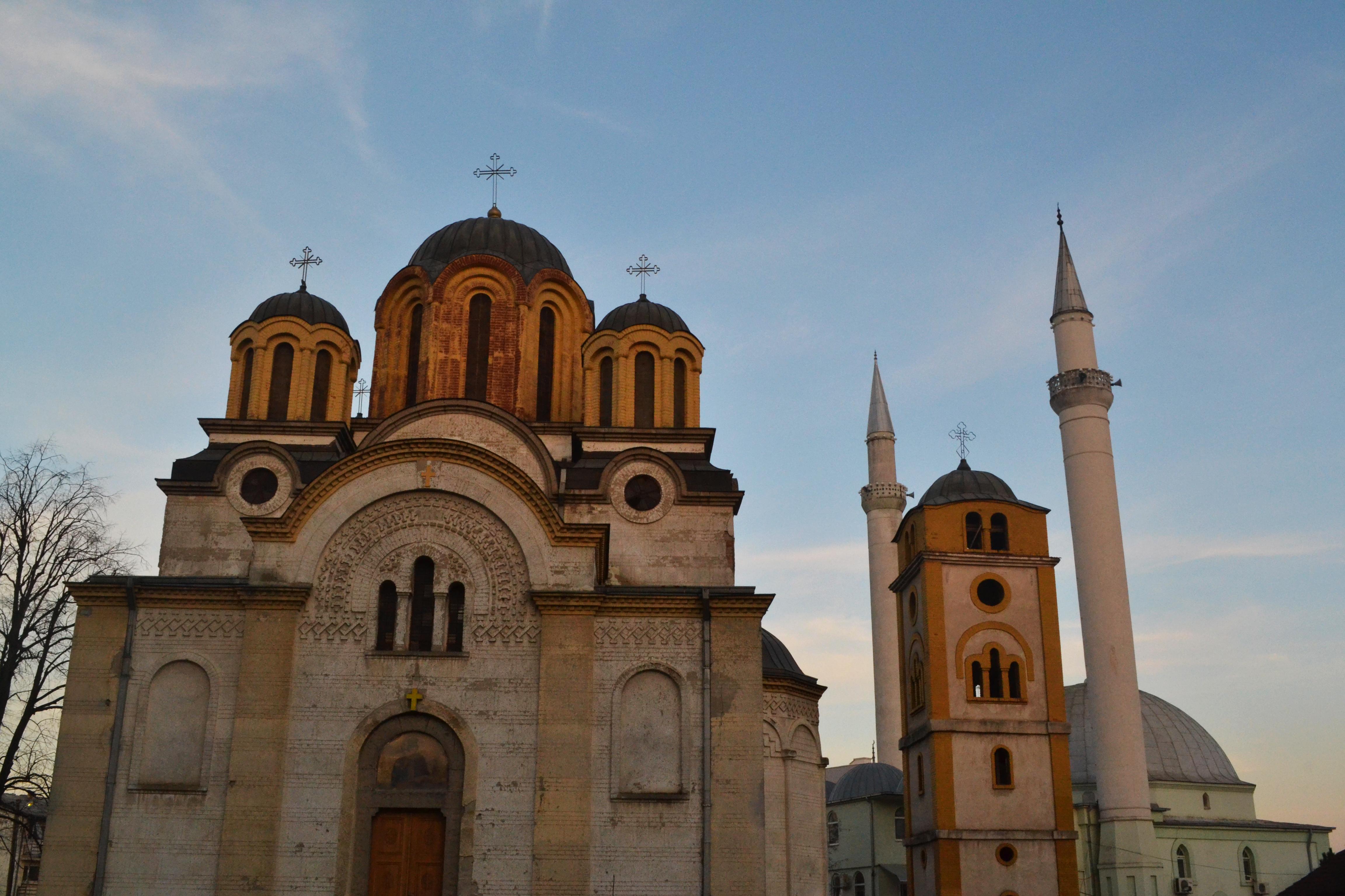 Mosque and Church in Ferizaj/Uroševac, Kosovo : europe