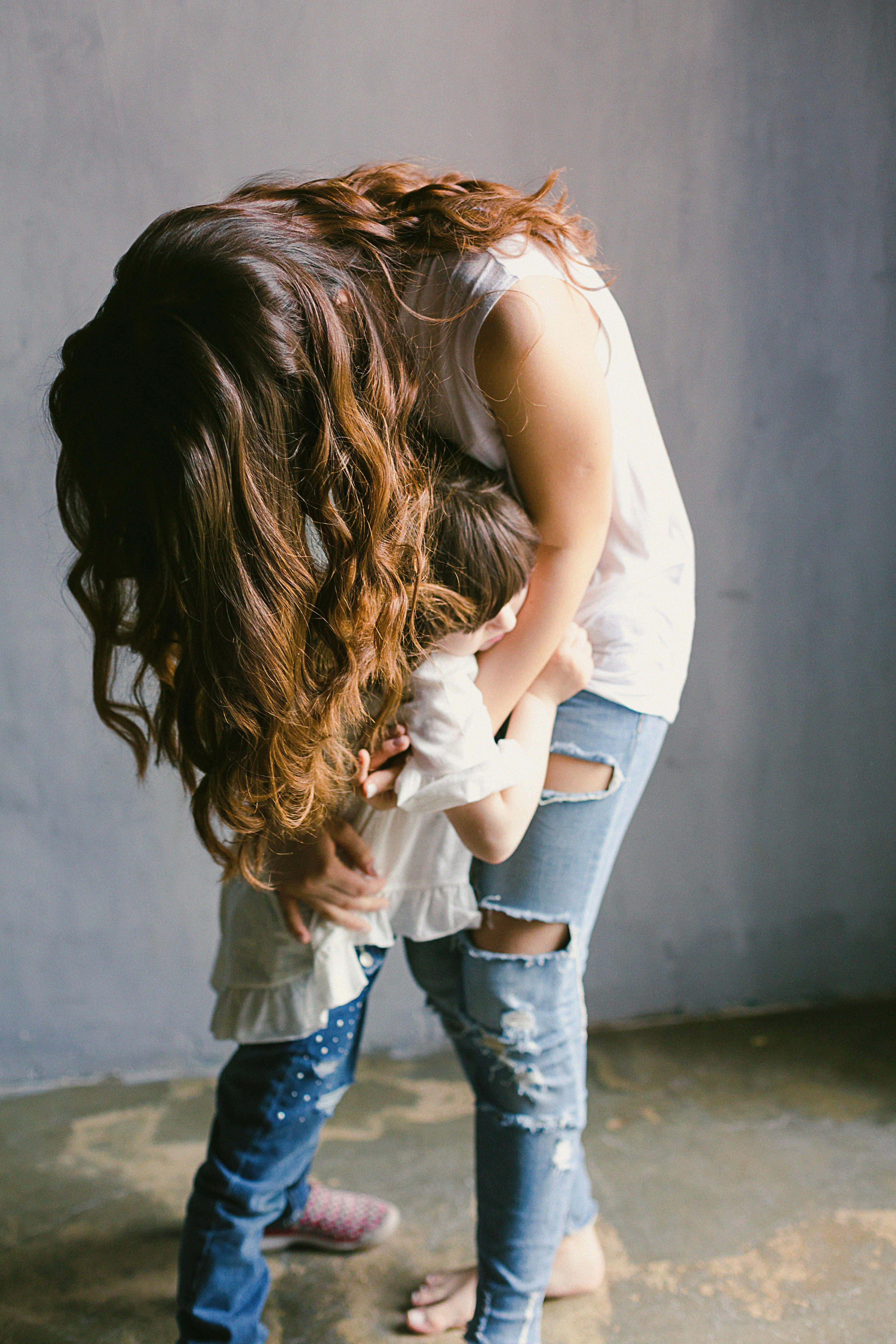 Mother Hugging Her Daughter, Mother, Young, Woman, Wear, HQ Photo