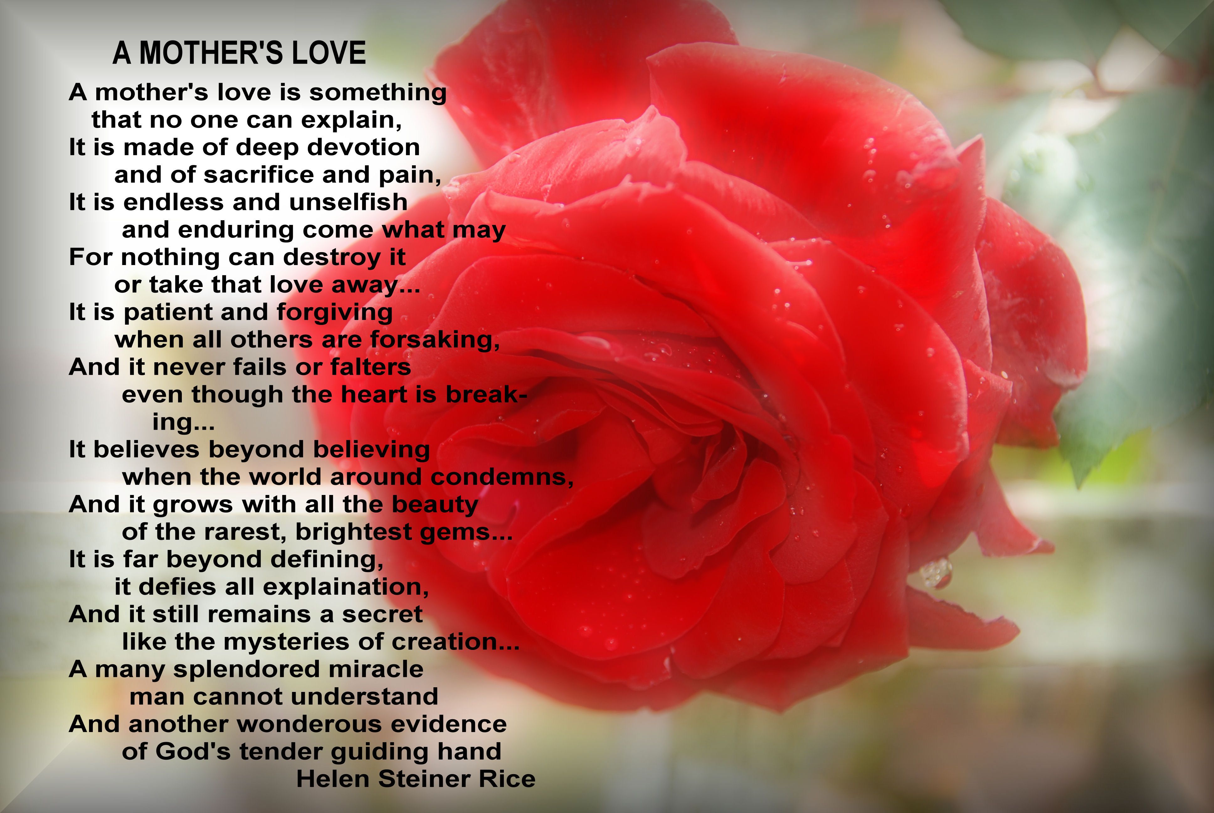 HAPPY MOTHER'S DAY! Poem, 'A MOTHER'S LOVE' by Helen Steiner Rice ...