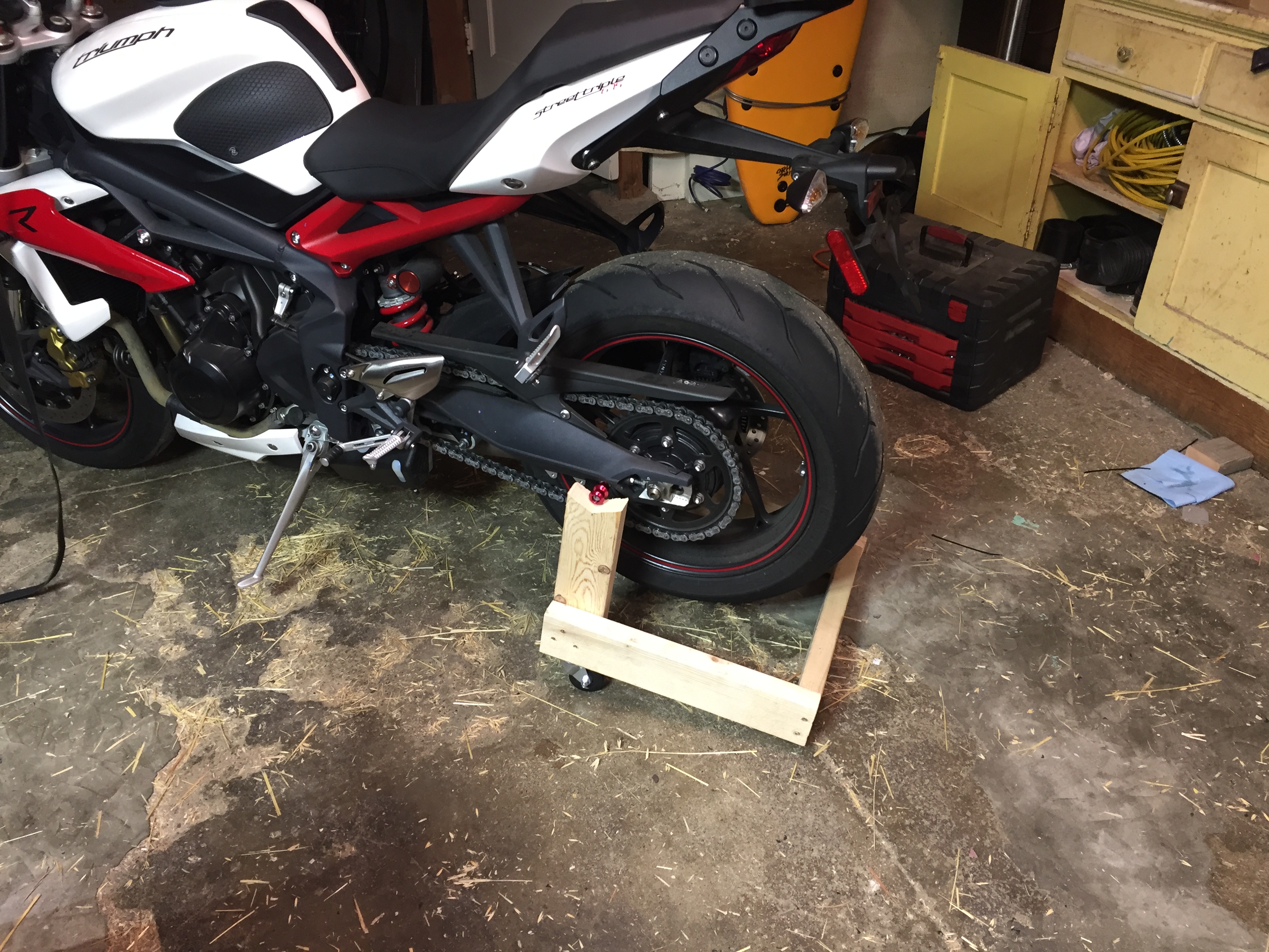 Homemade wooden rear stand - Triumph Forum: Triumph Rat Motorcycle ...