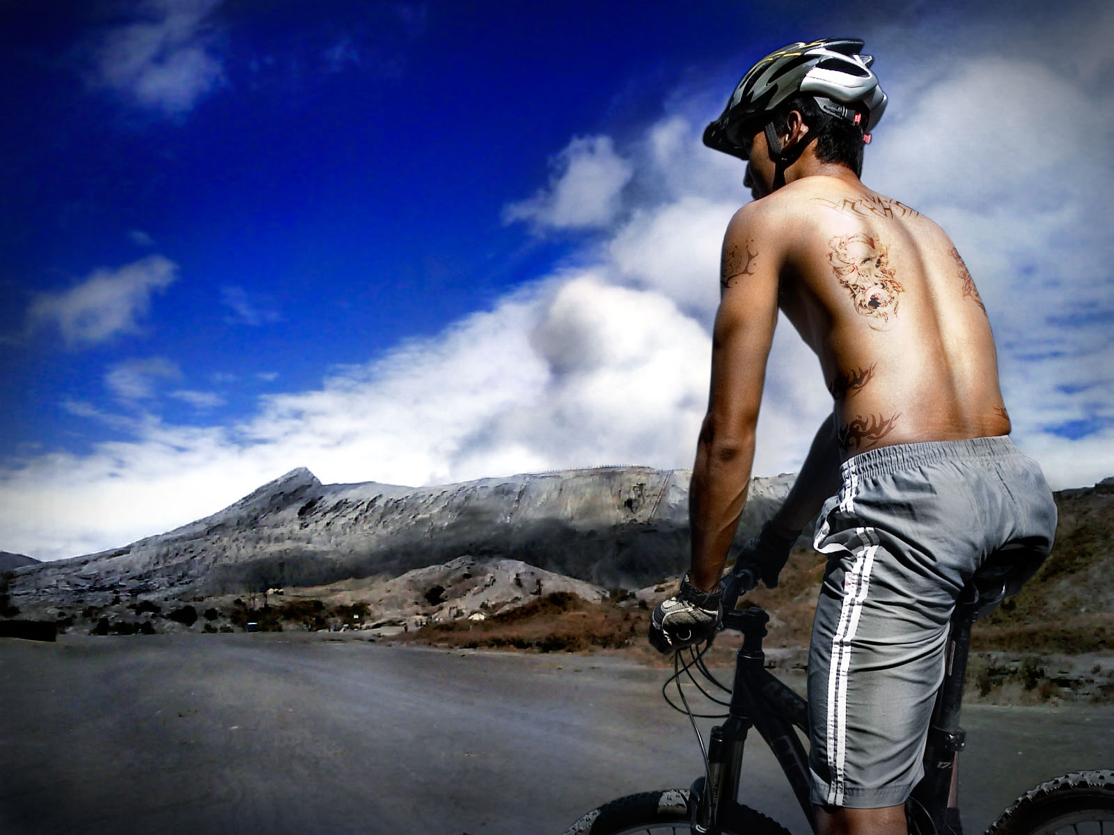 Bicycle, Biker, Blue, Boy, Bspo07, Cloud, Desert, Helmet, Male, Man, Mounta...