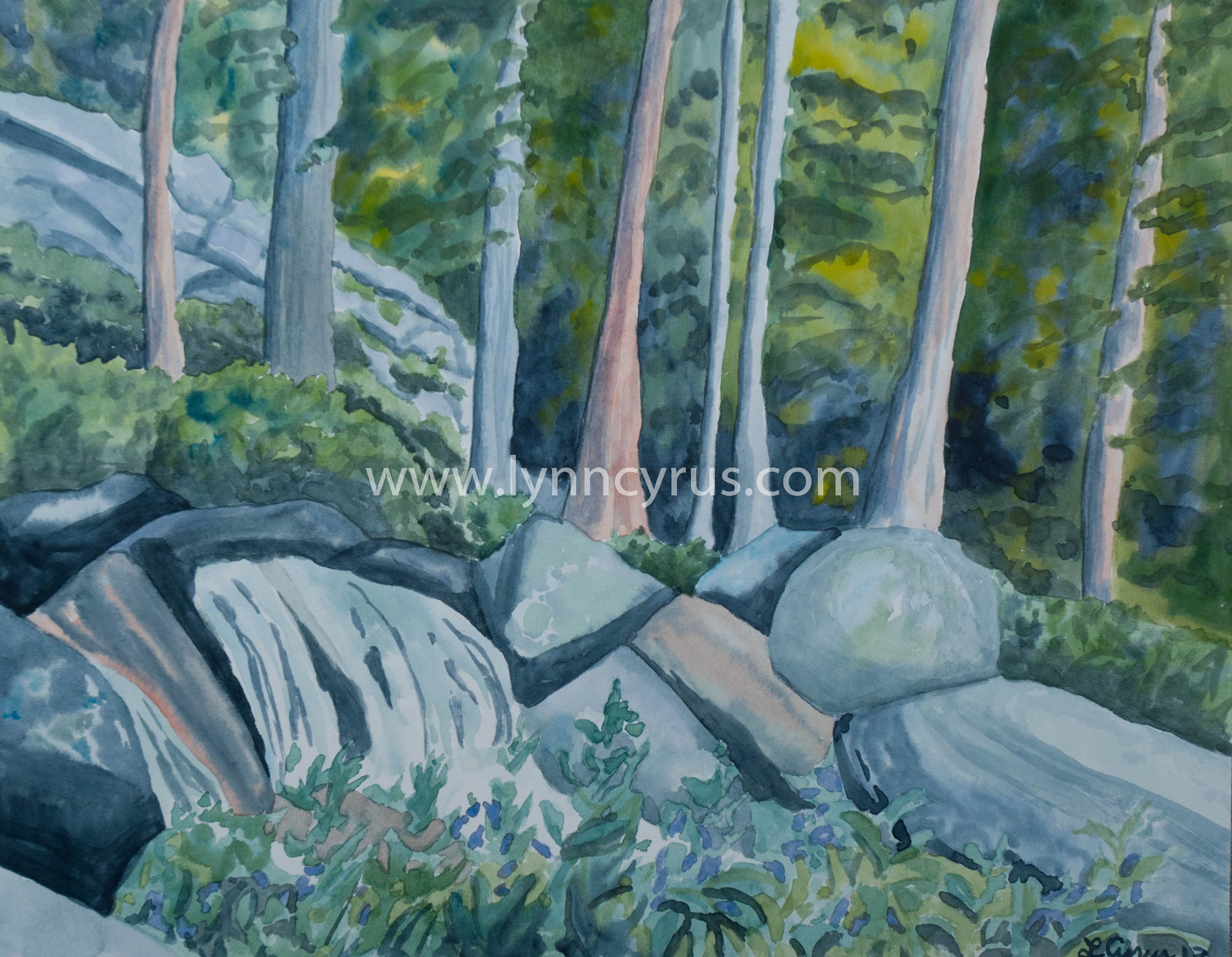 Original watercolor painting of a Rocky Mountain forest scene, trees ...