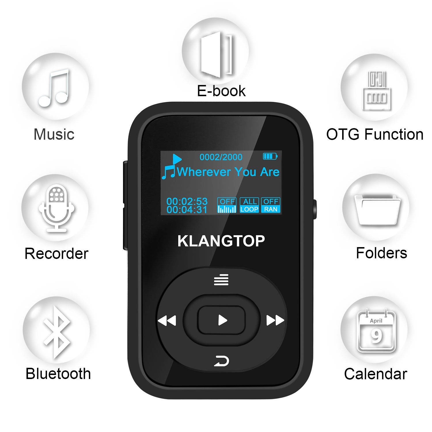 Amazon.com: MP3 Player 8GB Bluetooth KLANTOP Digital Clip Music ...