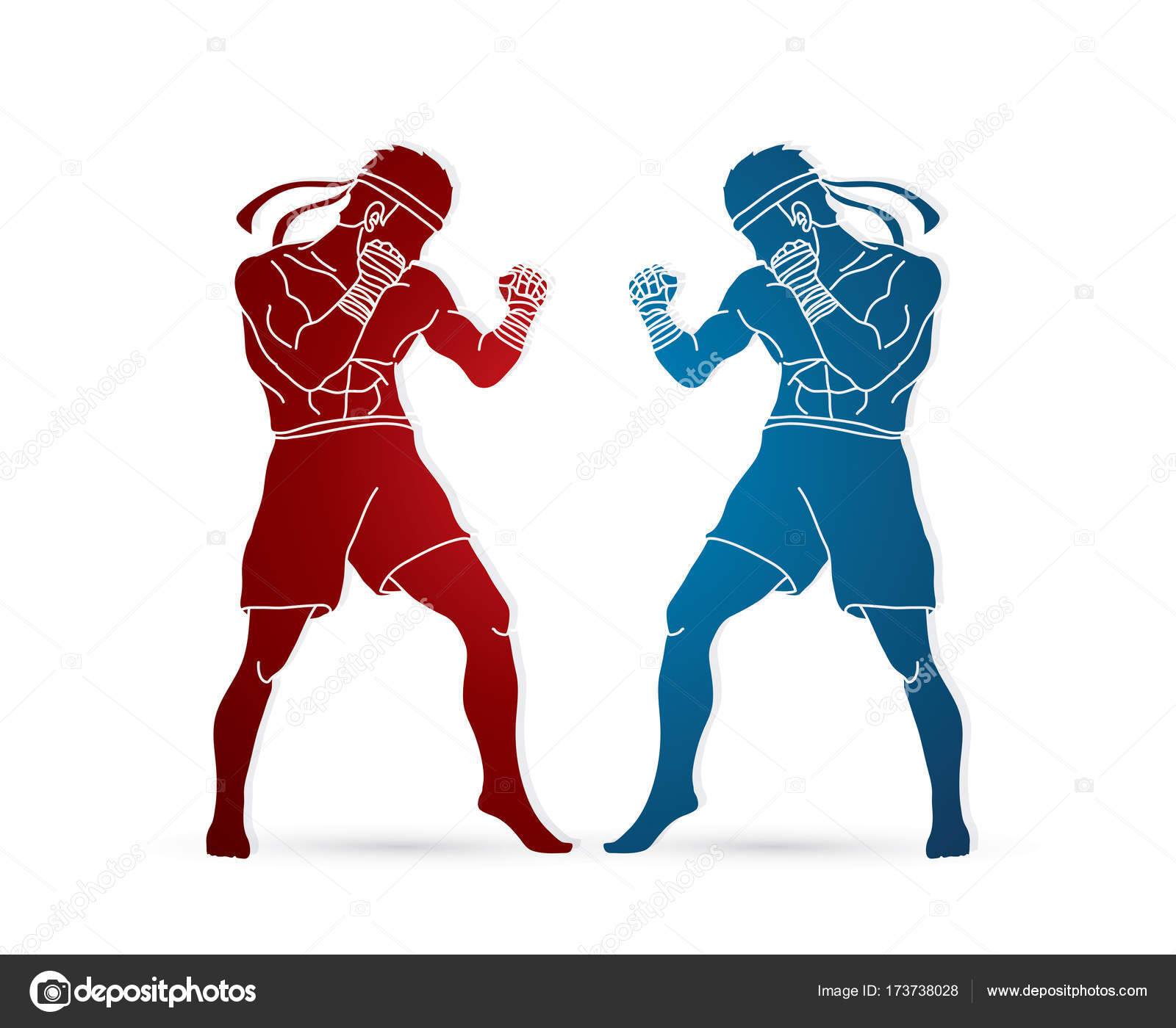 Muay Thai, Thai boxing standing ready to fight action graphic vector ...