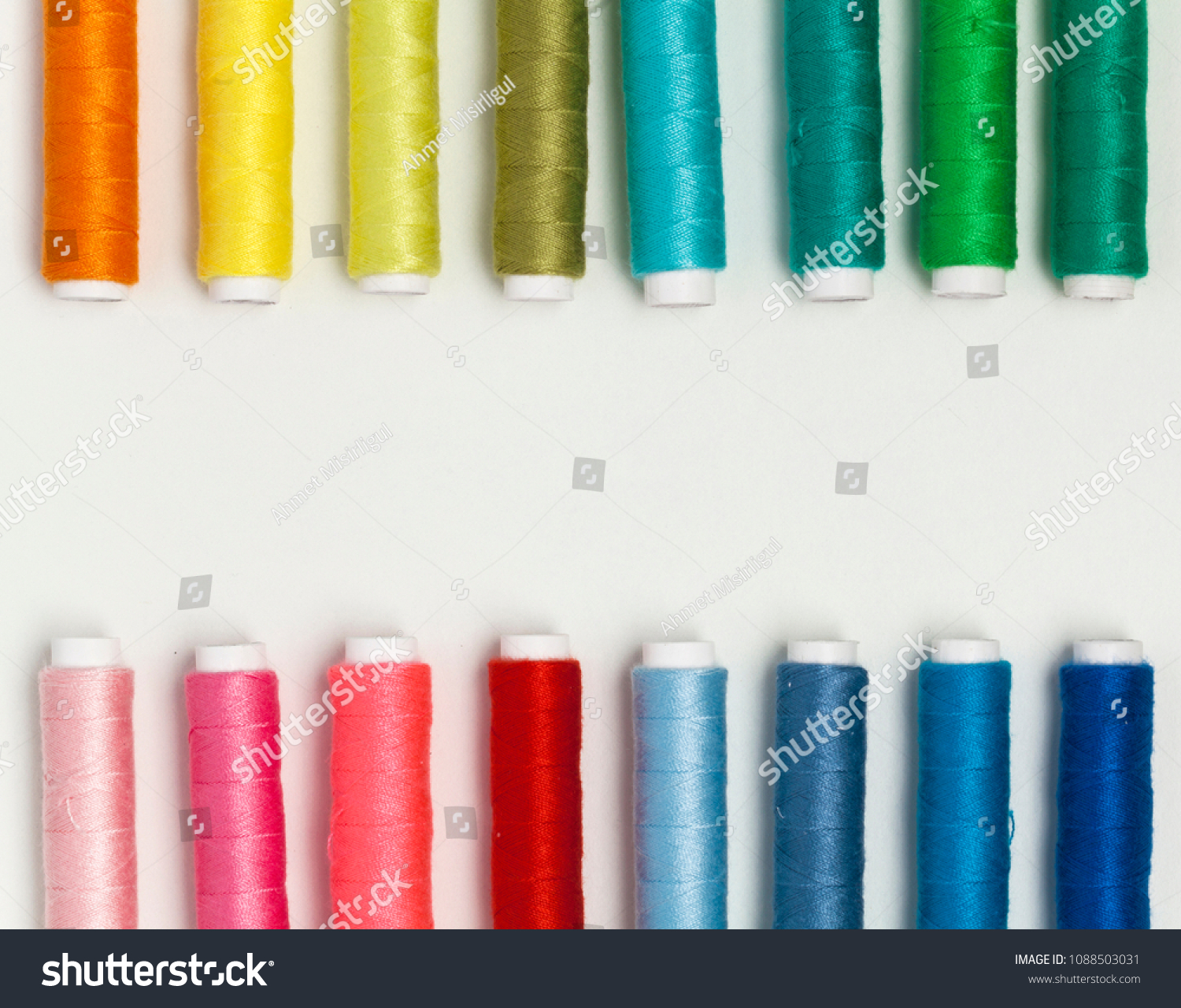 Multicolor Sewing Threads On White Background Stock Photo 1088503031 ...