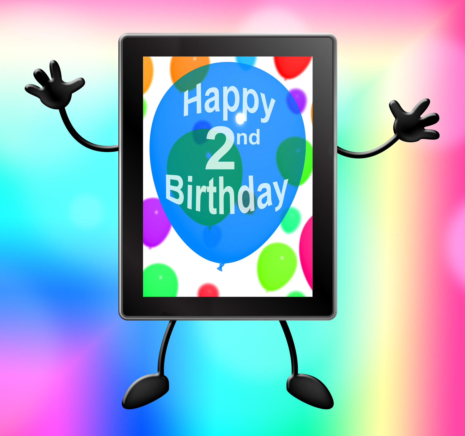 Multicolored balloons for celebrating a 2nd or second birthday tablet photo
