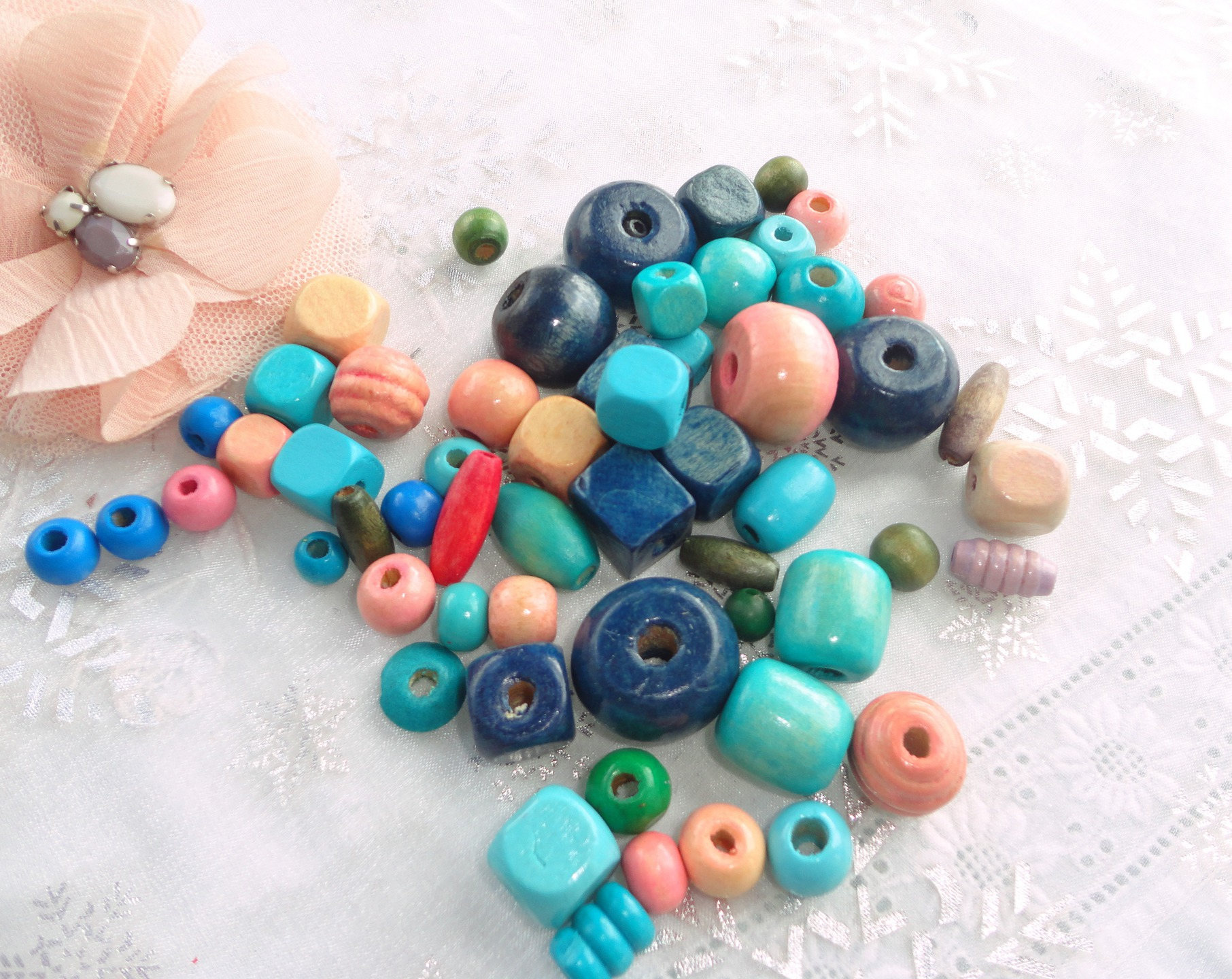 wood bead lot multicolored multi shape x 50 blue, pink, purple, wood ...