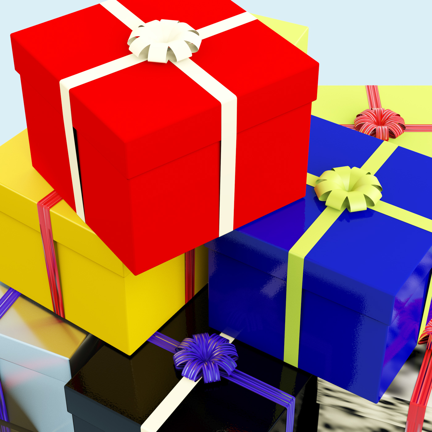 Multicolored giftboxes as presents for the family or friends photo