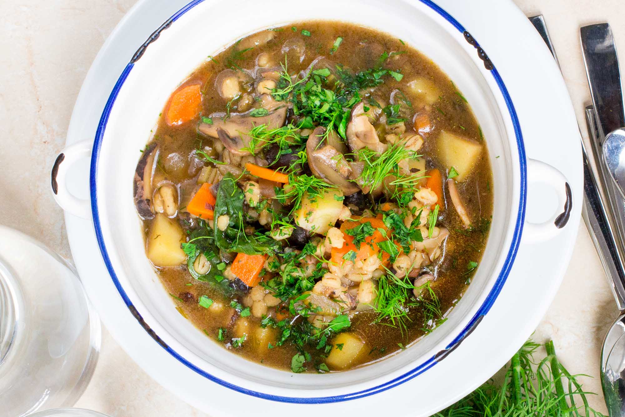 Not Your Grandma's Mushroom Barley Soup Recipe | SimplyRecipes.com