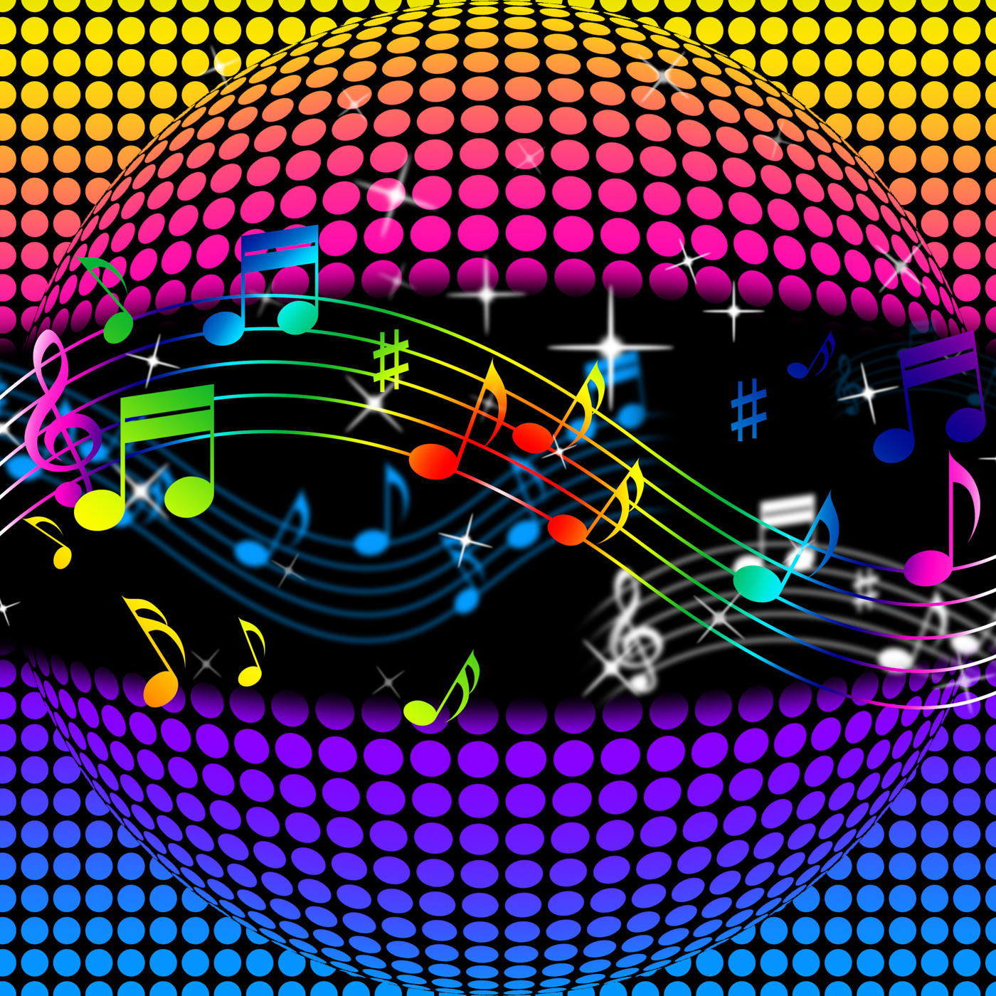 Music disco ball background shows colorful musical and clubbing photo