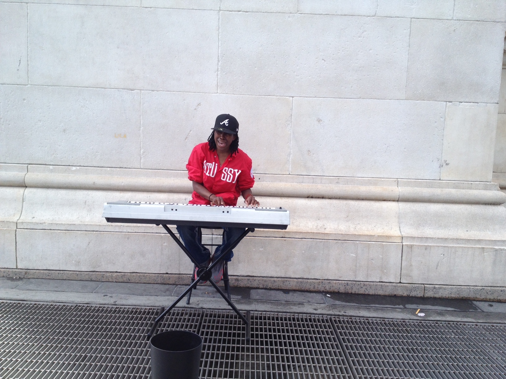 street musician: the location, the red sweatshirt, the keyboard, the ...
