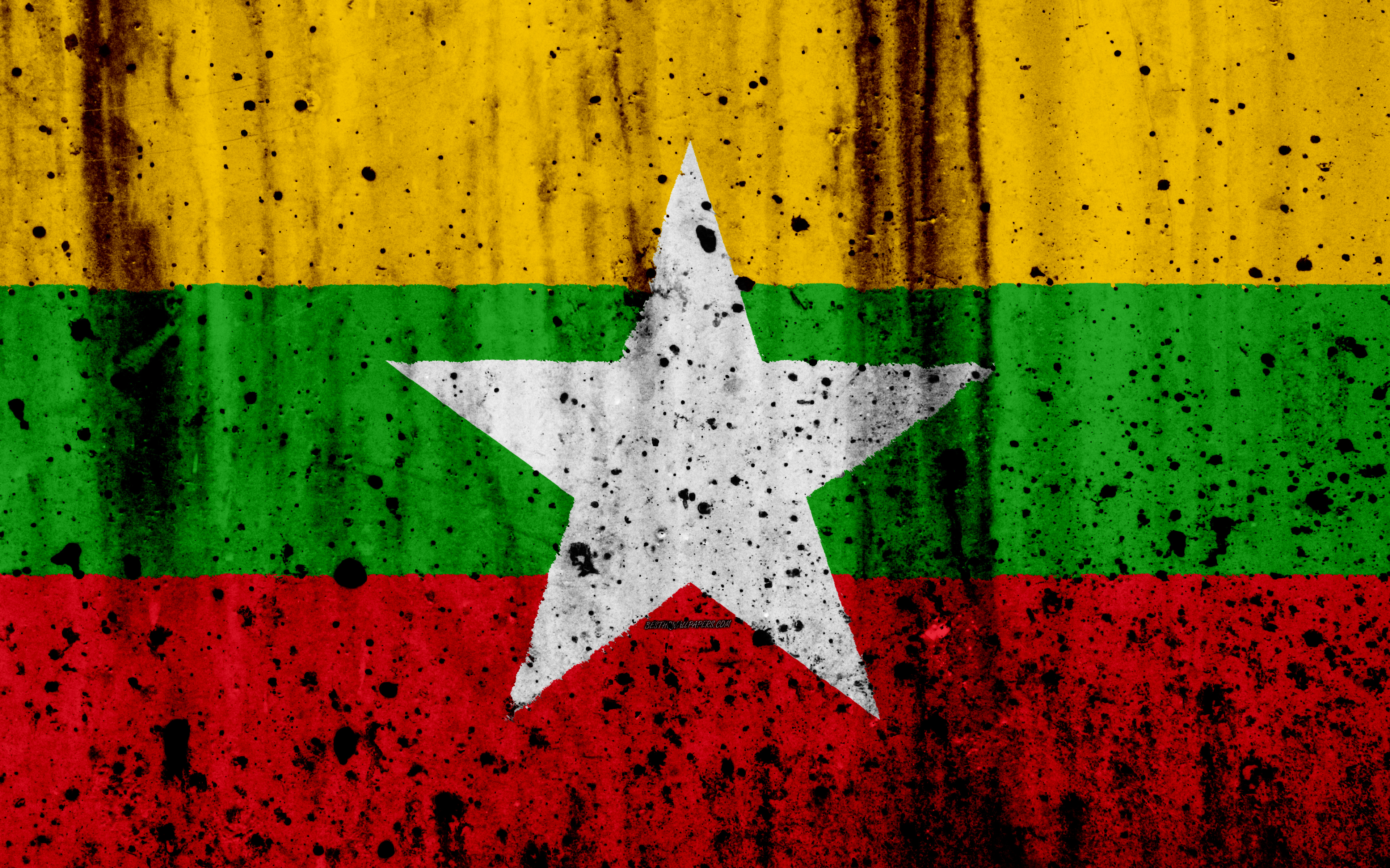 Download wallpapers Myanmar flag, 4k, grunge, flag of Myanmar, Asia ...