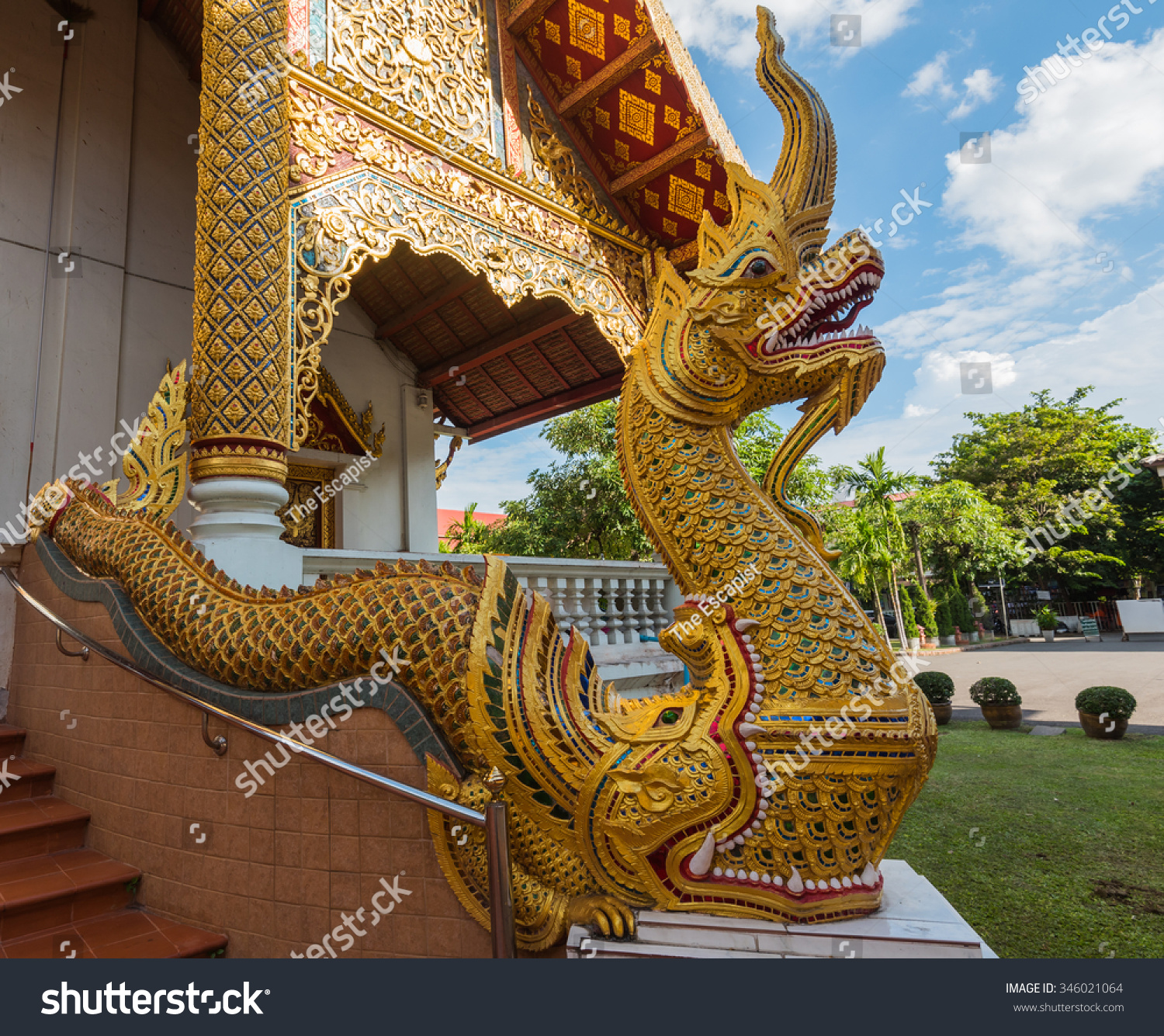 Golden Naga Staircase Wat Chedi Luang Stock Photo (Royalty Free ...