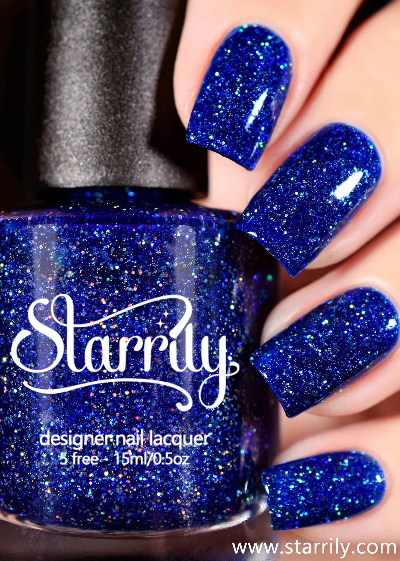 Starrily Bioluminescence - Dark Blue Glitter Holo Nail Polish - 15 ml