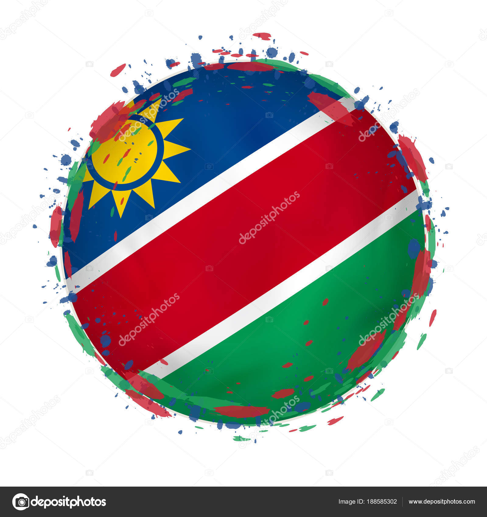 Round grunge flag of Namibia with splashes in flag color. — Stock ...