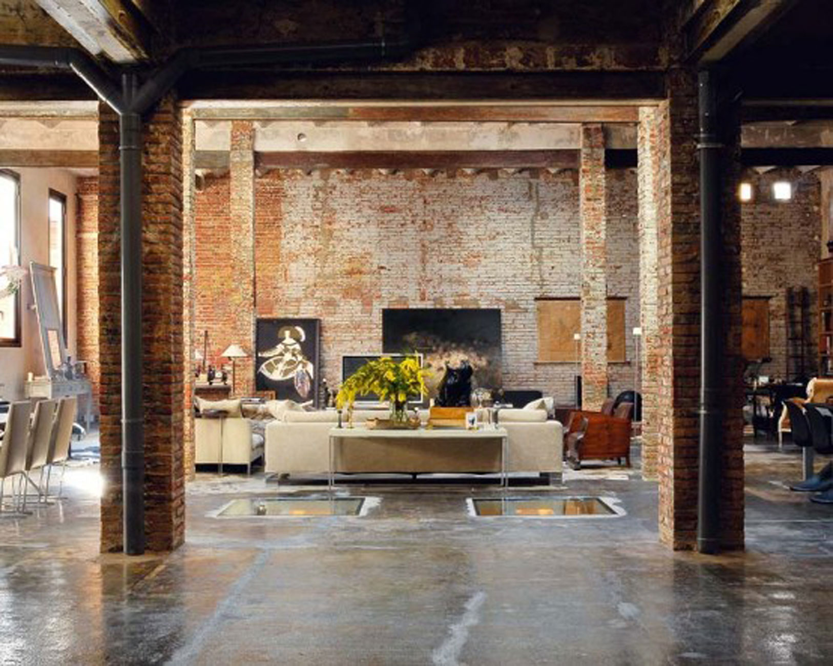 Natural Simple Design Indoor Brick Wall With Black Modern Floor Can ...